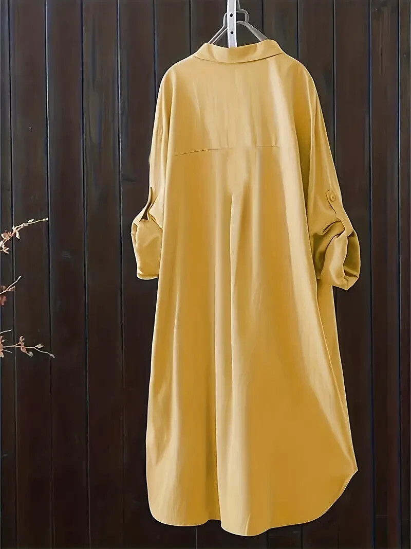 Button Down Shirt – Lapel Collar, Flowy Long Sleeves – Yellow – Size 18/XXL-BNNT