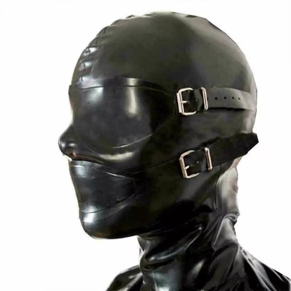 Latex Rubber Hood with Removable Eyes&Mouth Mask&Back Zipper Fetish Club Wear US