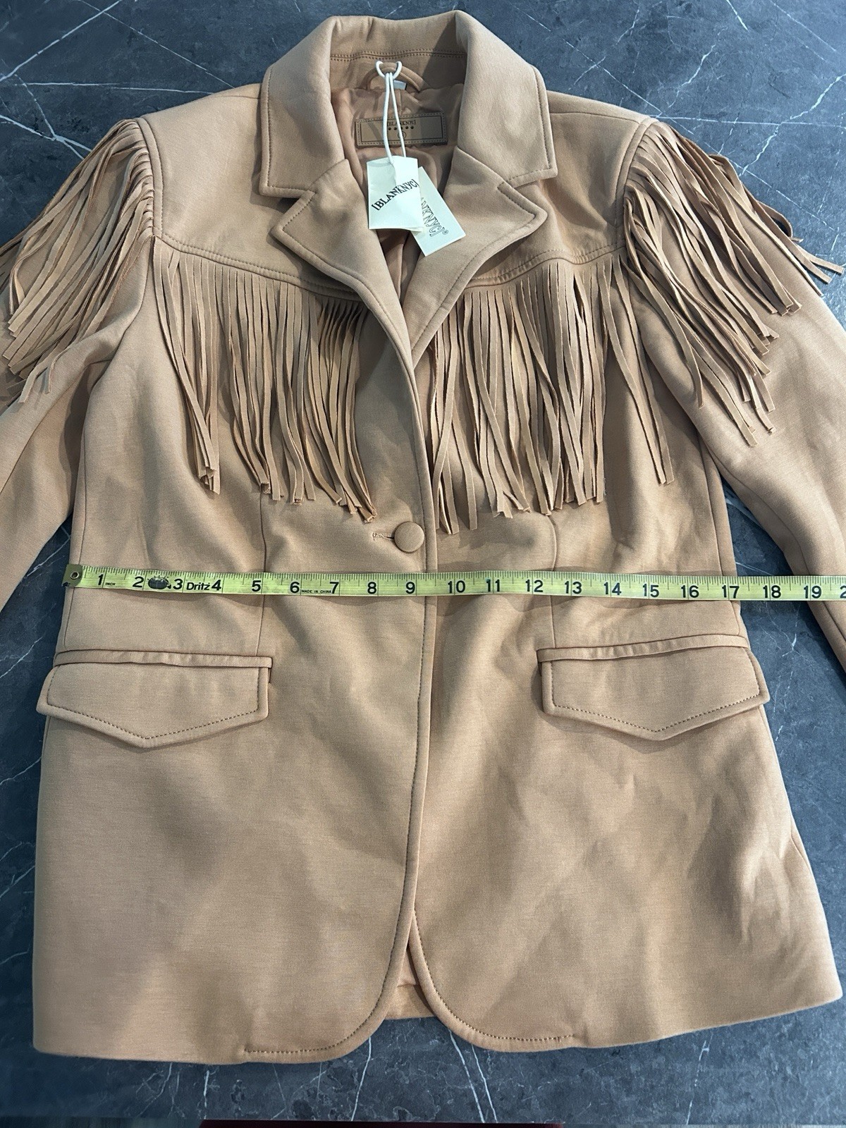 BLANKNYC Women’s Beige Western Fringe Blazer Jacket Cowgirl /rayon polyester