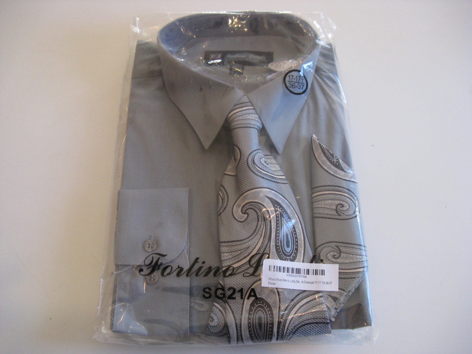 Fortino Landi Dress Shirt Tie Handkerchief – 17-17 1/2 — 36-37 – XL Long New
