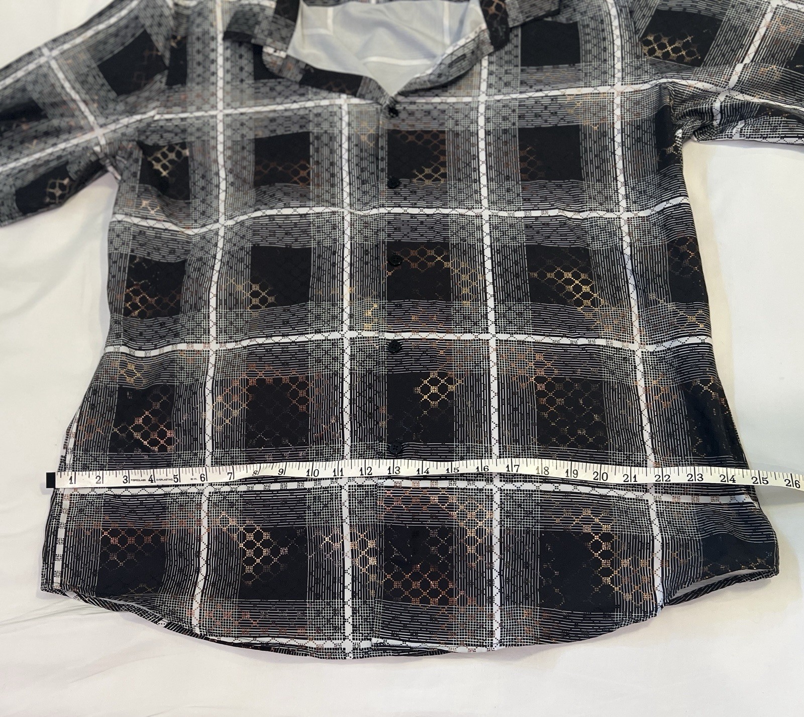 Platini Men’s 2XL Check Button-Up Shirt Long Sleeve Stretch Black White Gold