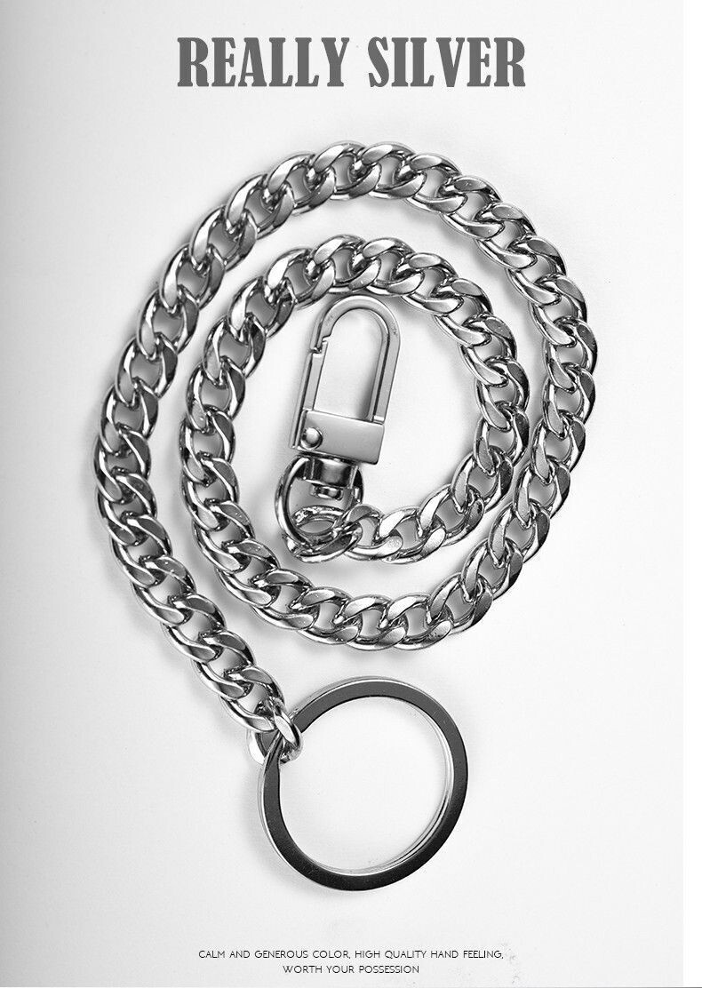 STAINLESS STEEL BIKER KEYCHAIN 16” Silver Link Chain Wallet Punk Trucker NEW