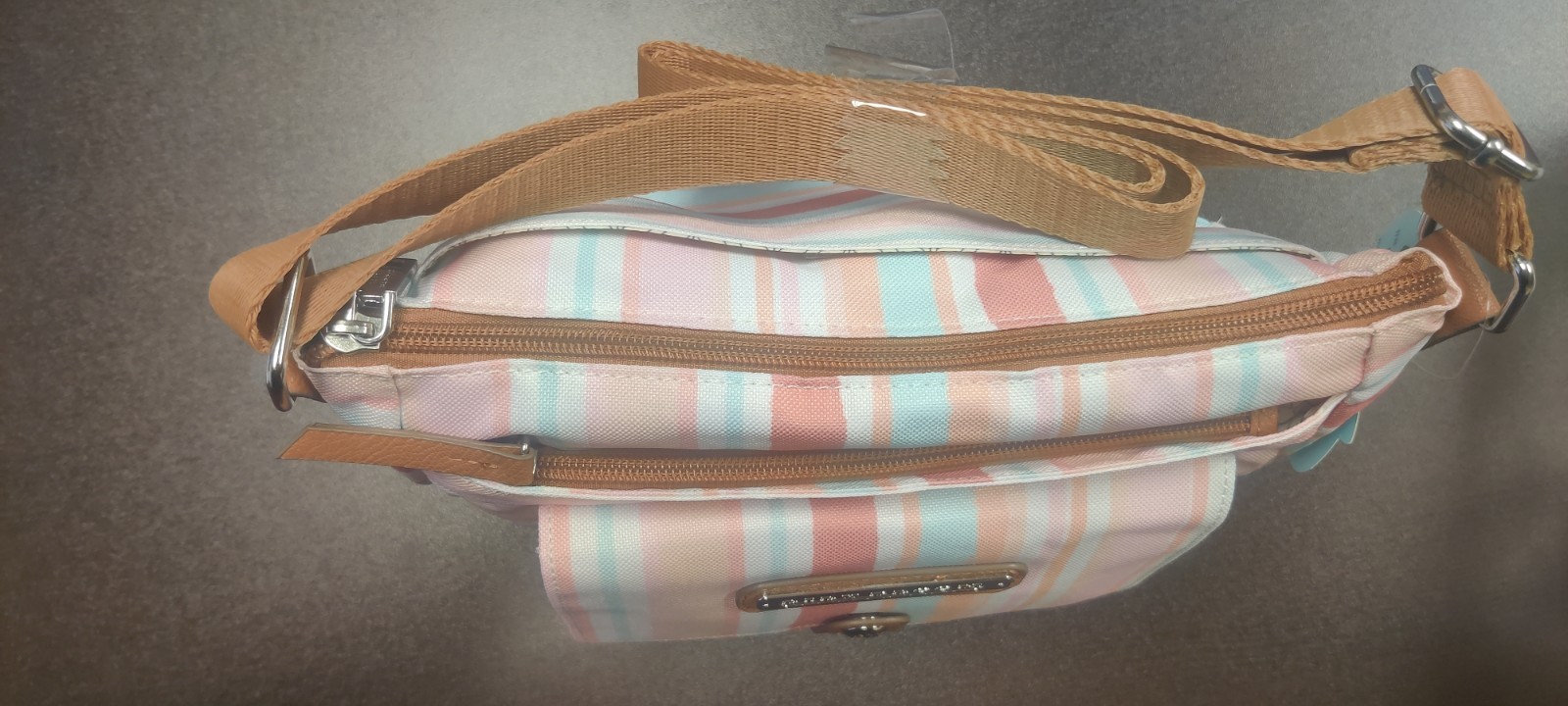 Lily Bloom Striped Crossbody Bag Zip Adjustable Detachable Strap Pink Blue