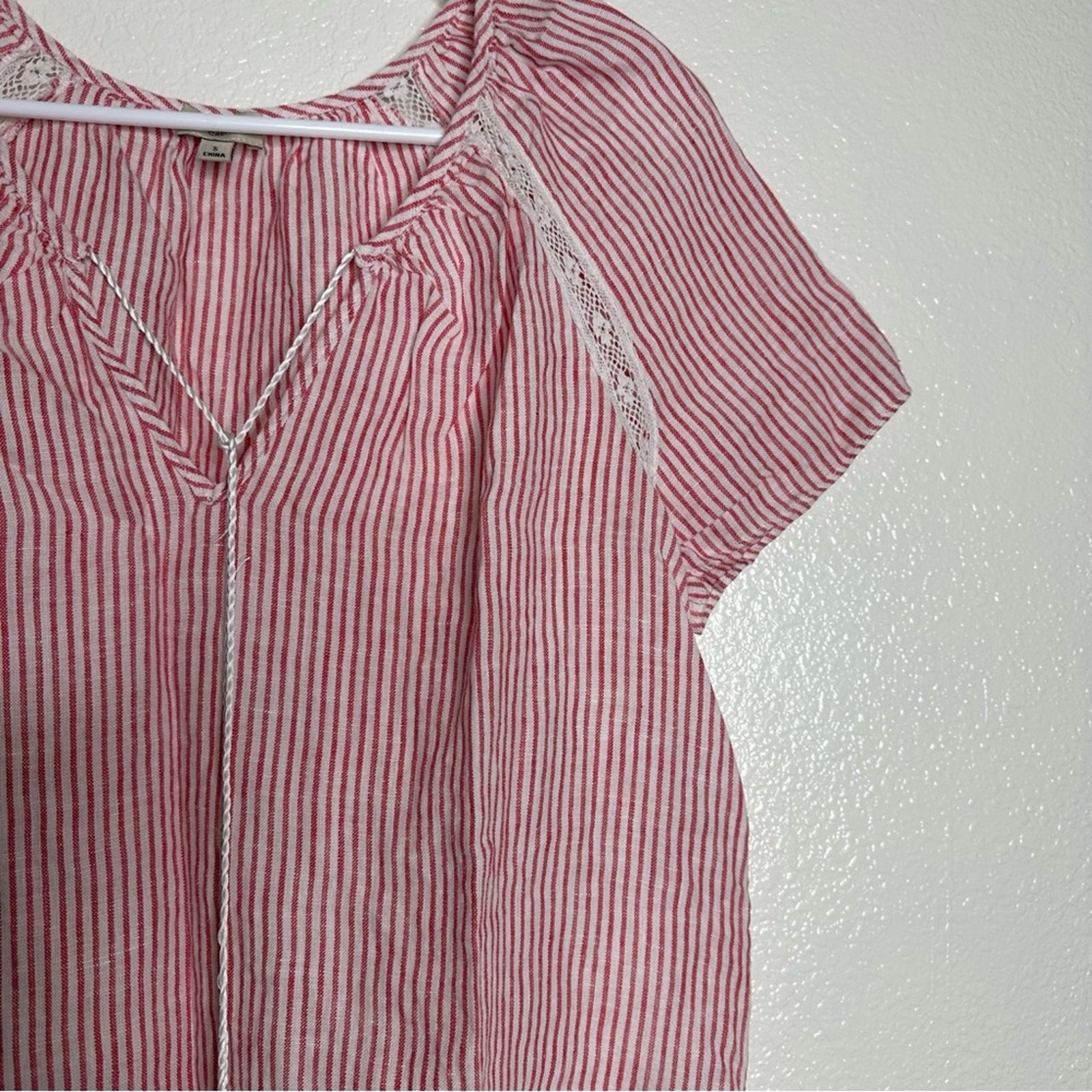 Cremieux Linen Striped Short Sleeve Blouse Small