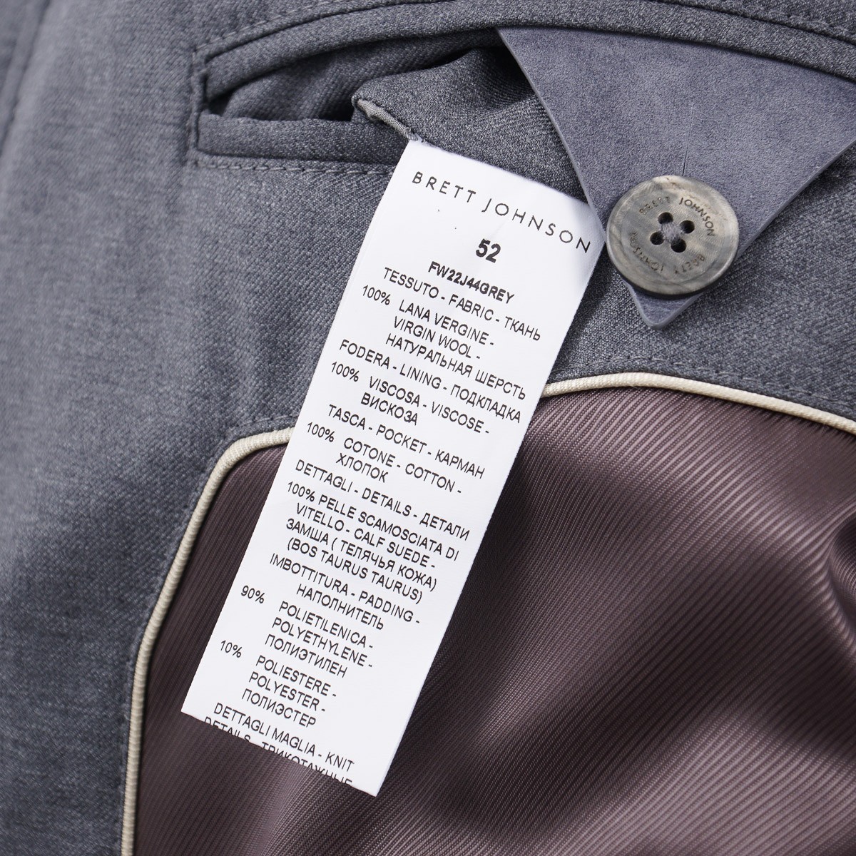 Brett Johnson ‘Lugano’ Mid Gray Padded Wool Field Jacket L (Eu 52) NWT