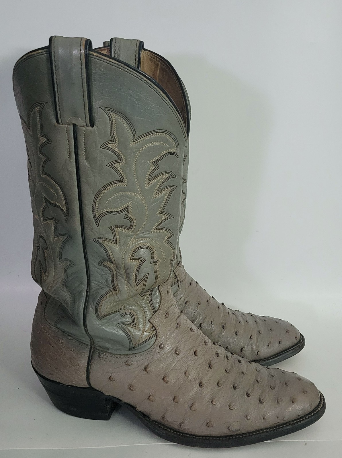 Vtg Justin Gray Full Quill Ostrich Leather Exotic Cowboy Western Boots Mens 9 D