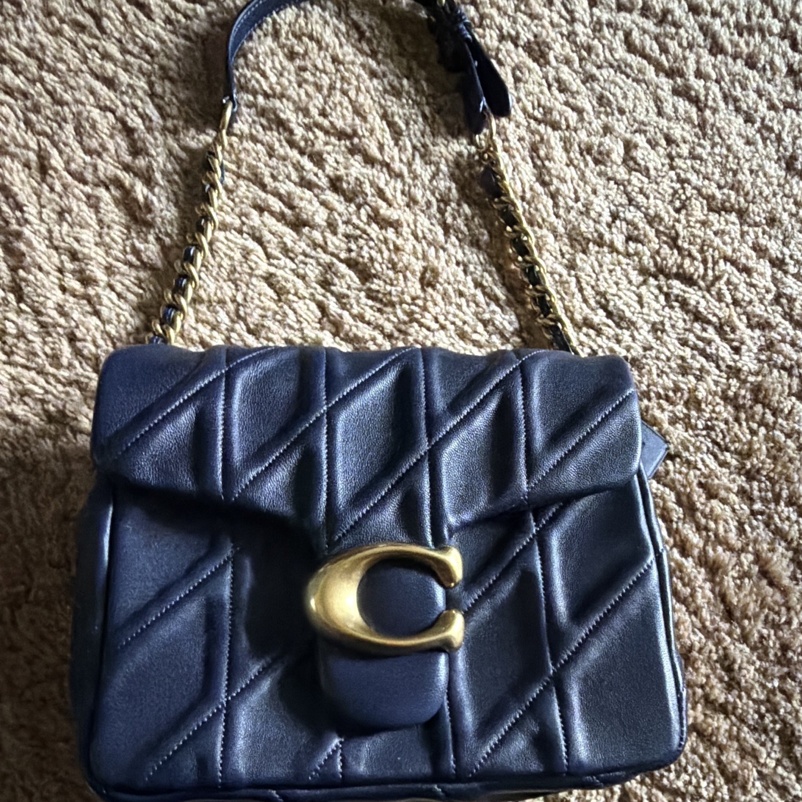 Coach Quilted Blue Crossbody Bag Gold Tone C Clasp Detachable Strap Dust Bag