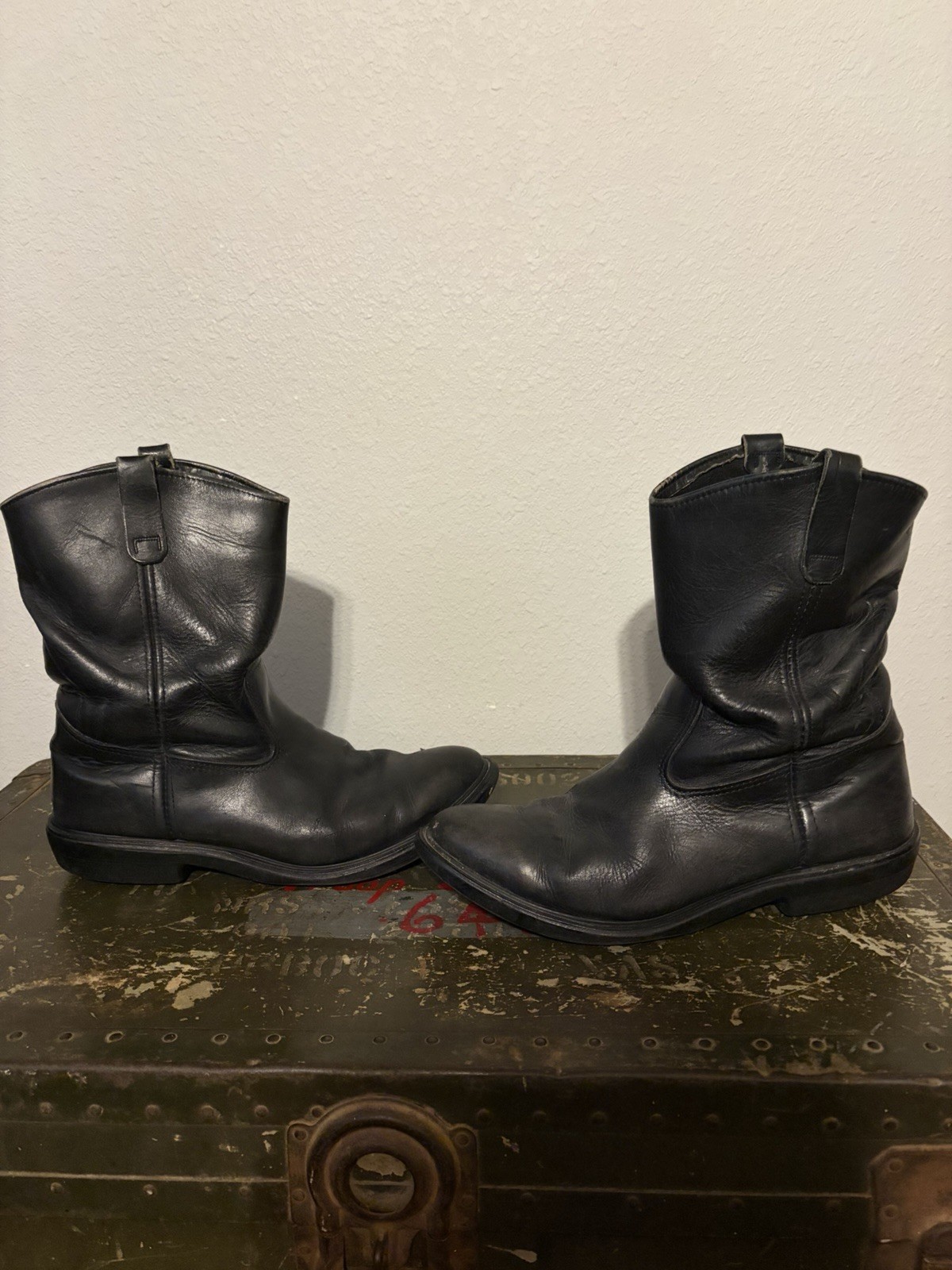 Vintage 80s Red Wing Pecos Black Soft Toe Leather Cowboy Boots Men’s Size 13