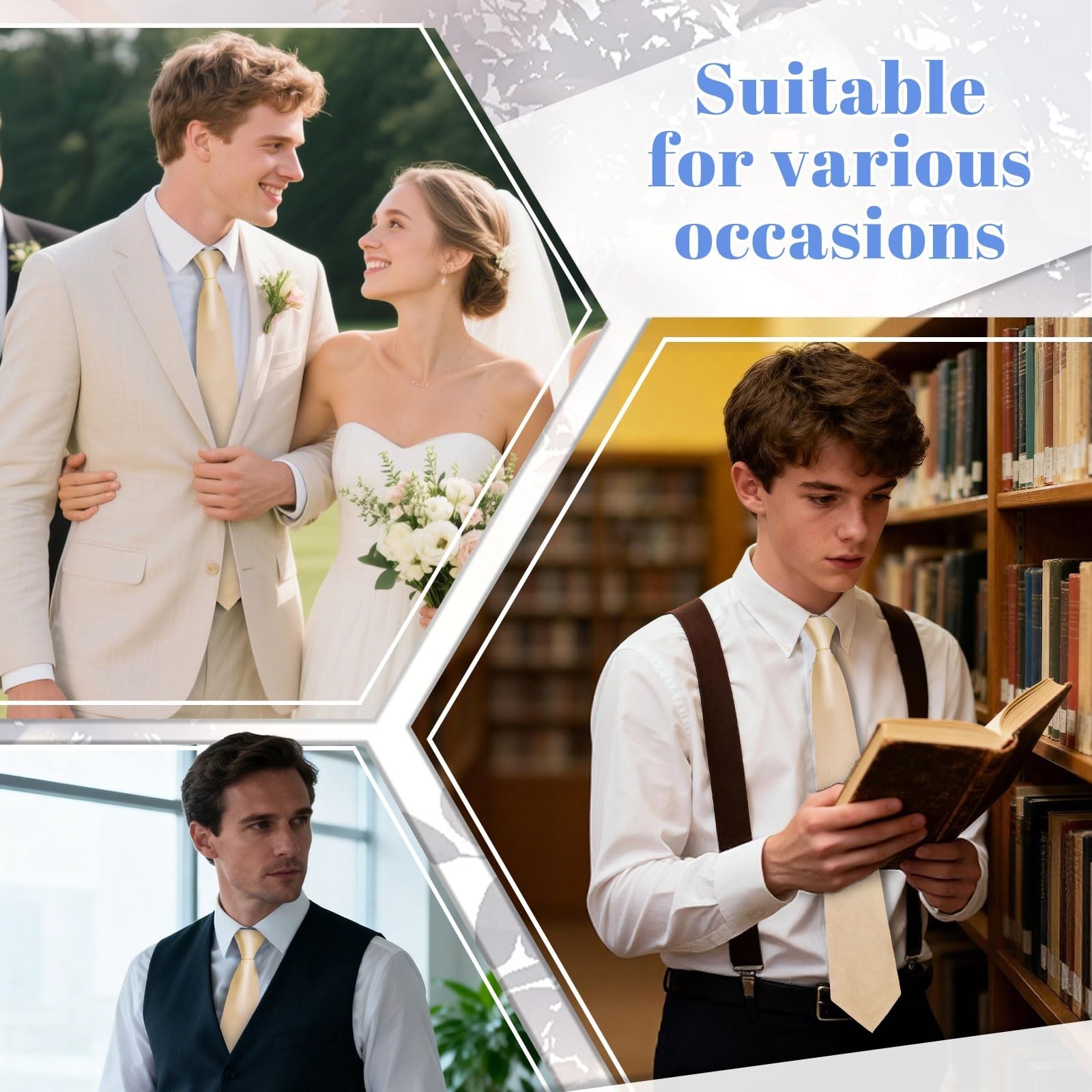 Adjustable Pre-Tied Clip-On Ties for Men, Solid Satin 3.15″ – Office & Wedding