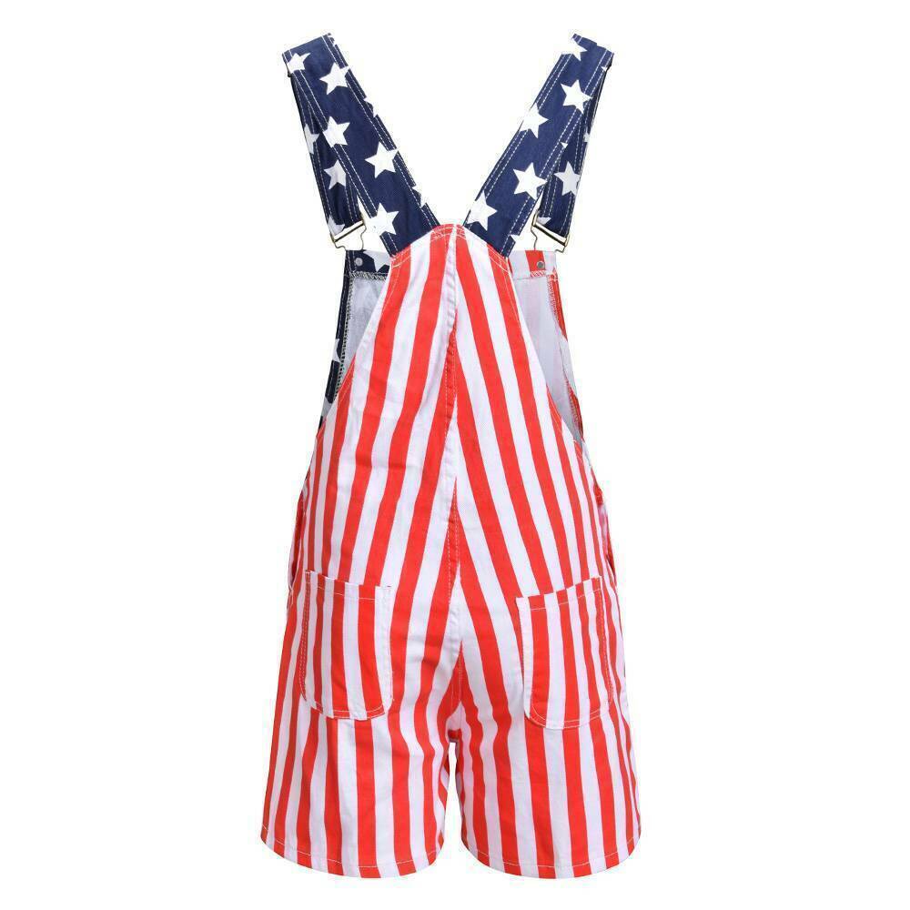 ON SALE!! Overalls USA America Flag Print Bib Pants Jumpsuit Romper Shorts