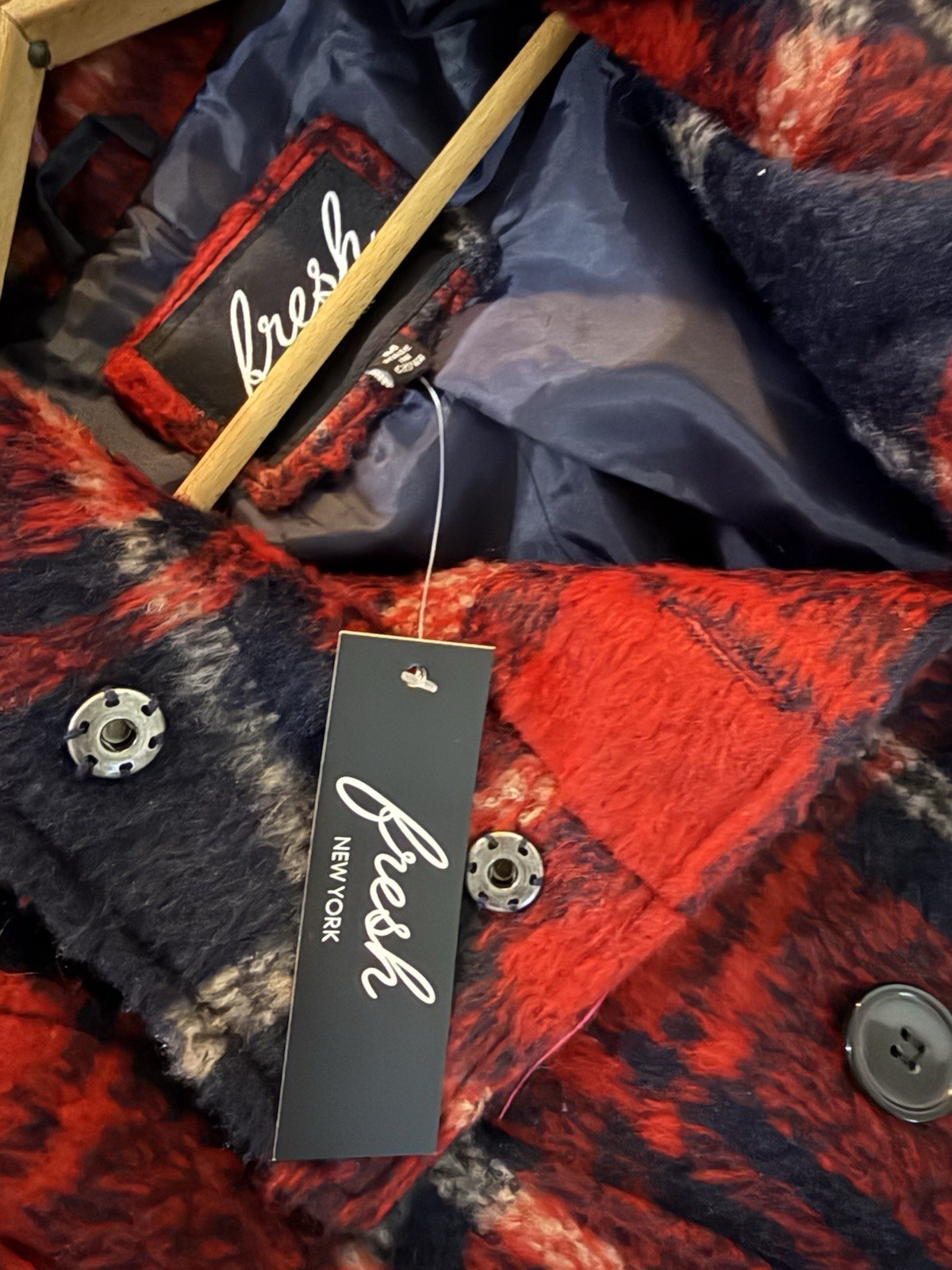 New Fresh New York Red Plaid Double Breasted Pea Coat Size M Misses Womens