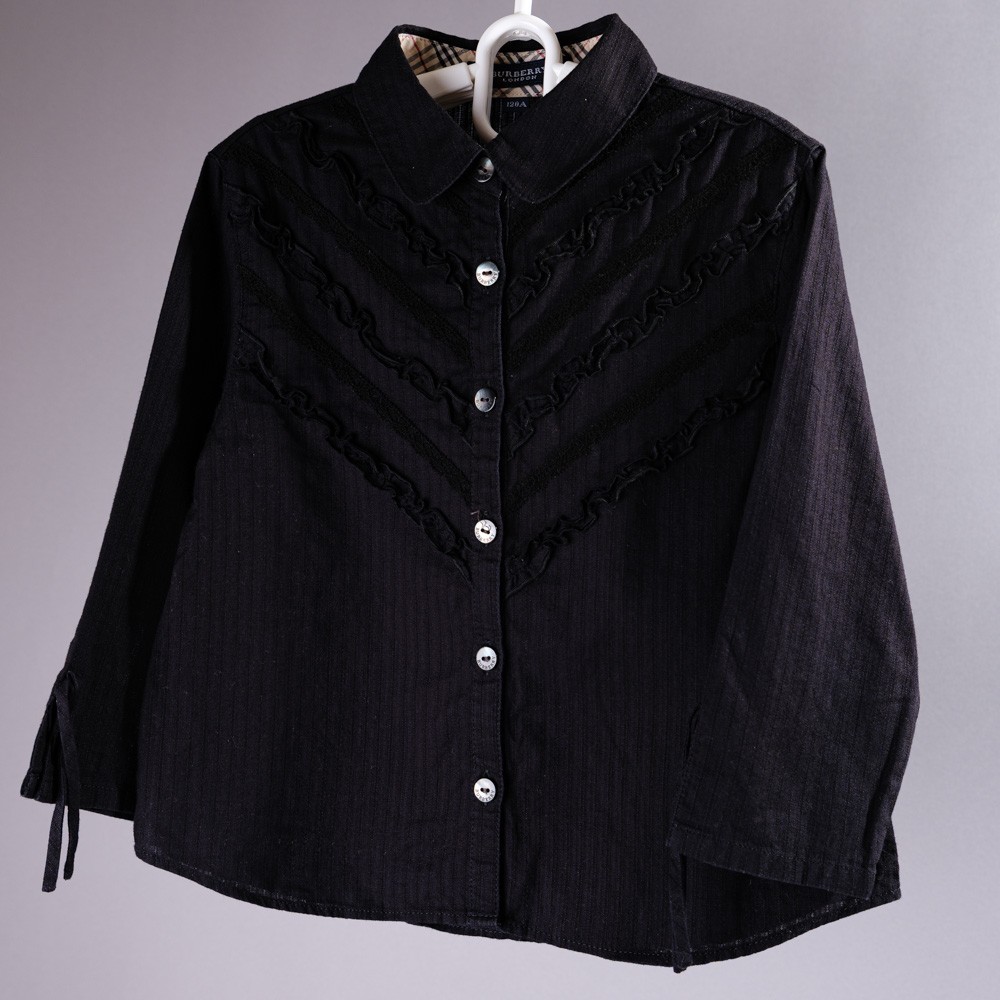 Burberry London Black Ruffle Blouse Shirt 120 Excellent Authentic Luxury Japan