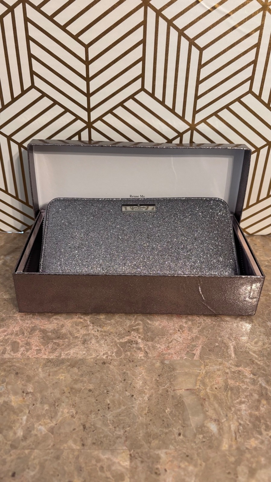 Kate Spade New York Glitter Zip-Around Wallet – Silver | NWT in Gift Box