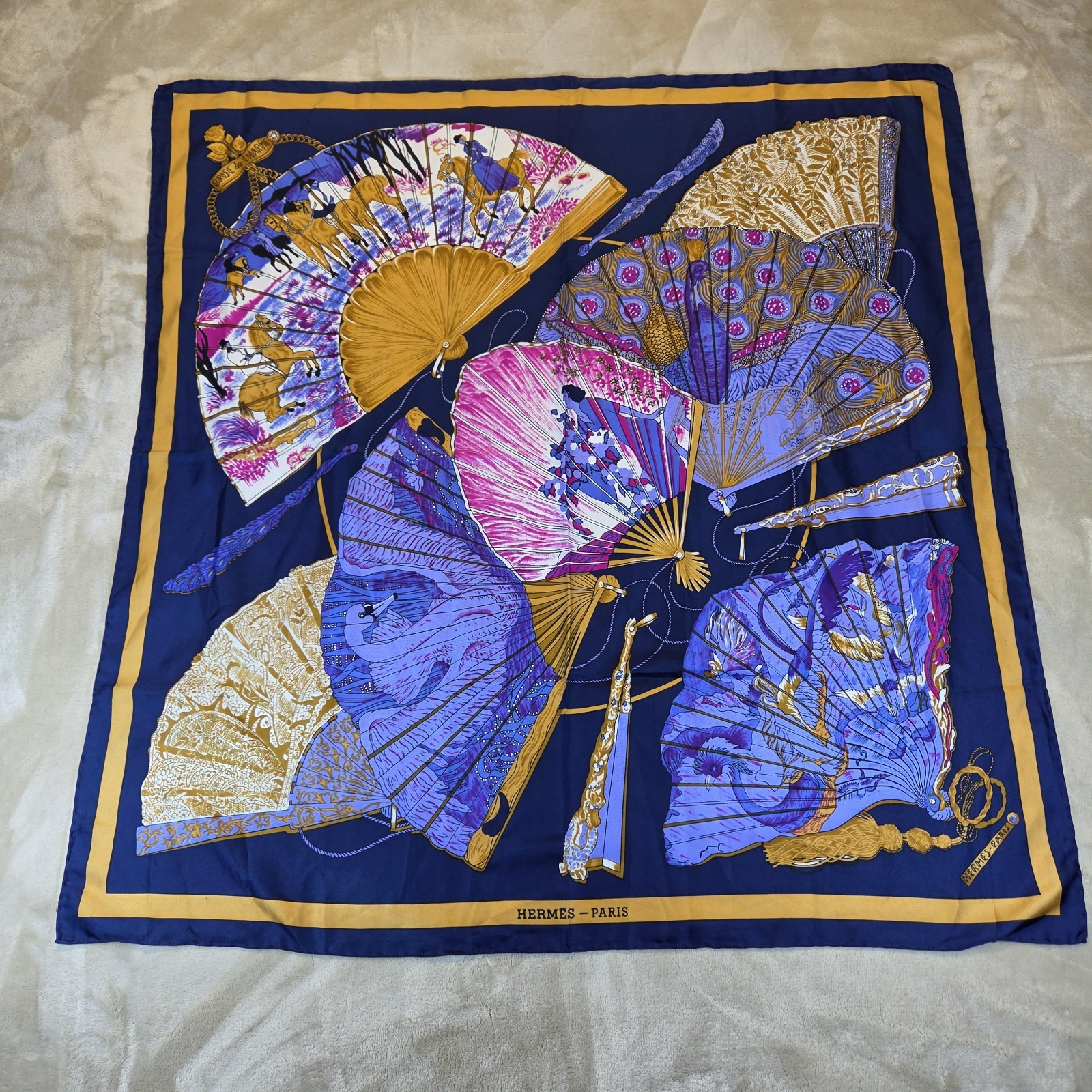 RARE HERMES Silk Scarf are 90 Brise De Charme Blue Vintage Luxury
