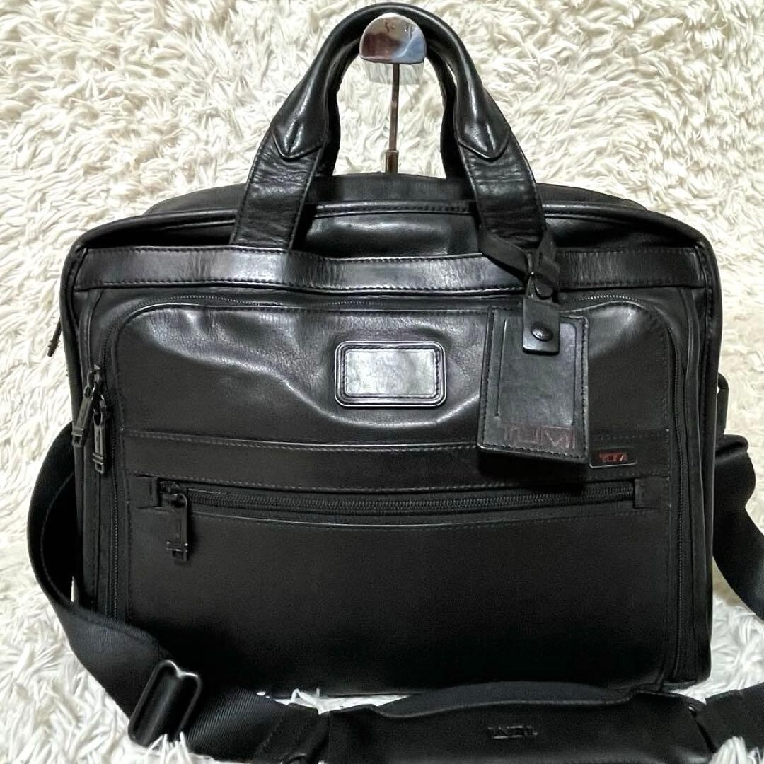 TUMI 96531DH Alpha T Pass Leather Briefcase Black 2 Way Business Bag Authentic