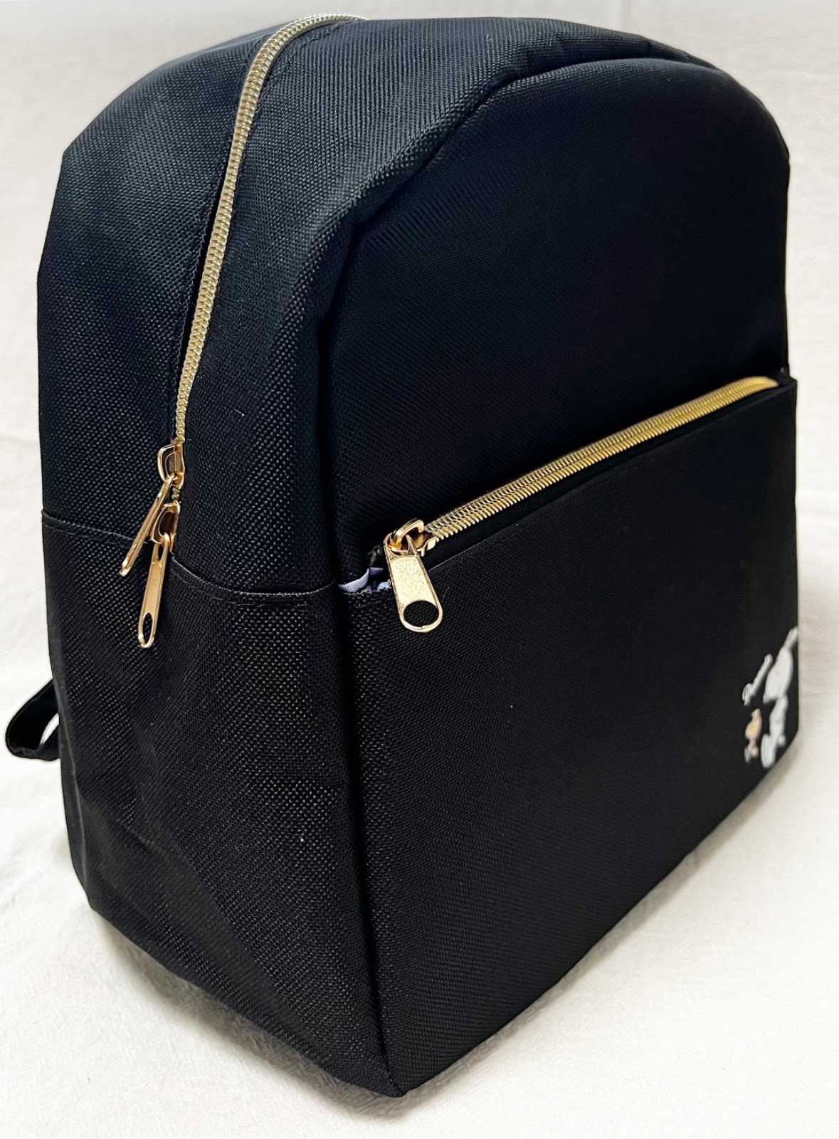 Peanuts Snoopy Woodstock Mini Backpack Black Gold Zipper Bag NWT Japan
