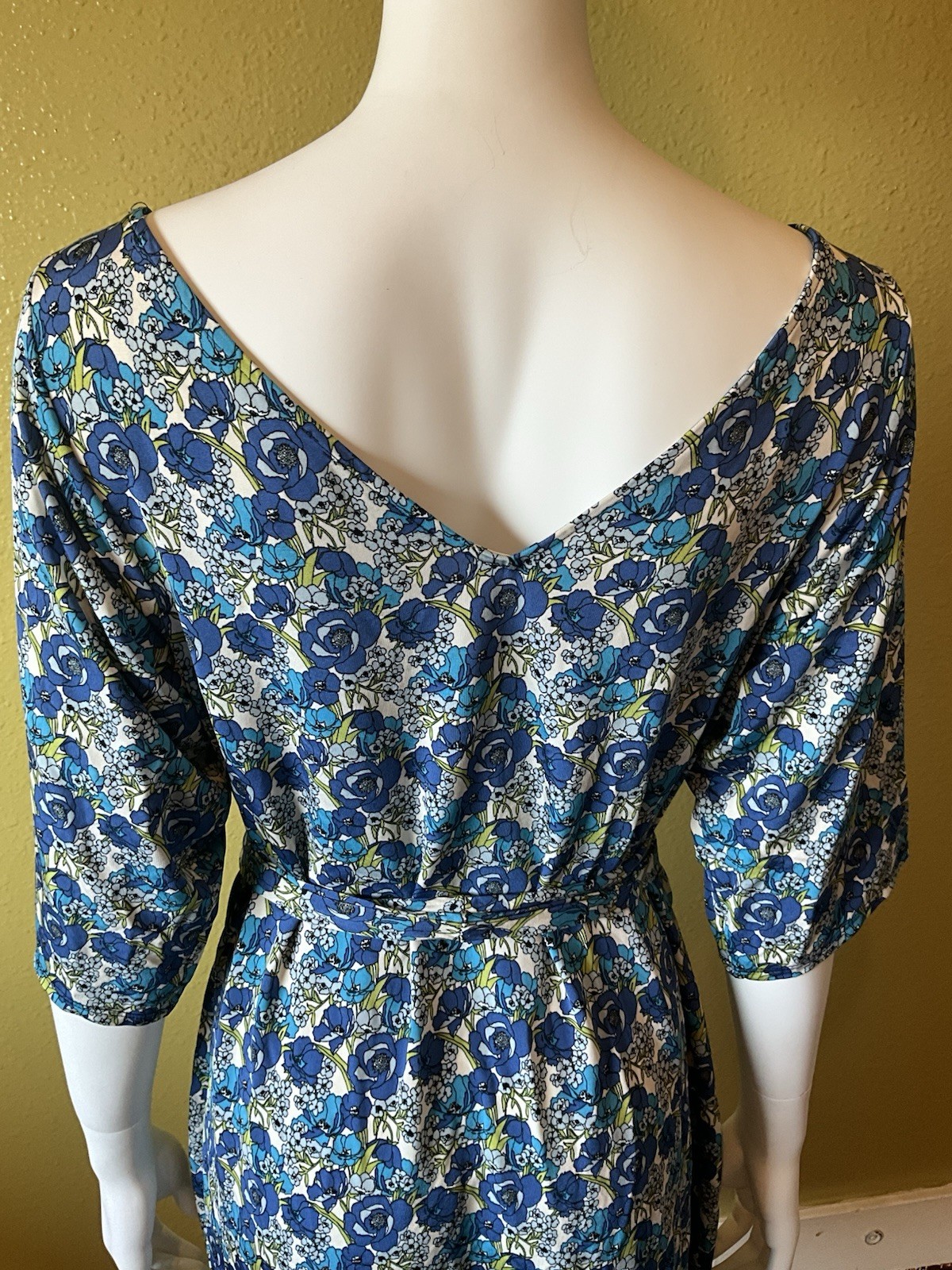 Leota Compass Rose A Line Dress Belted Blue Floral Print Made In USA NYC Spring
