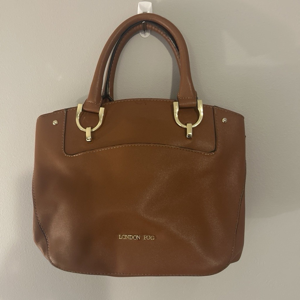 a London Fog women’s brown satchel featuring gold-tone hardware.