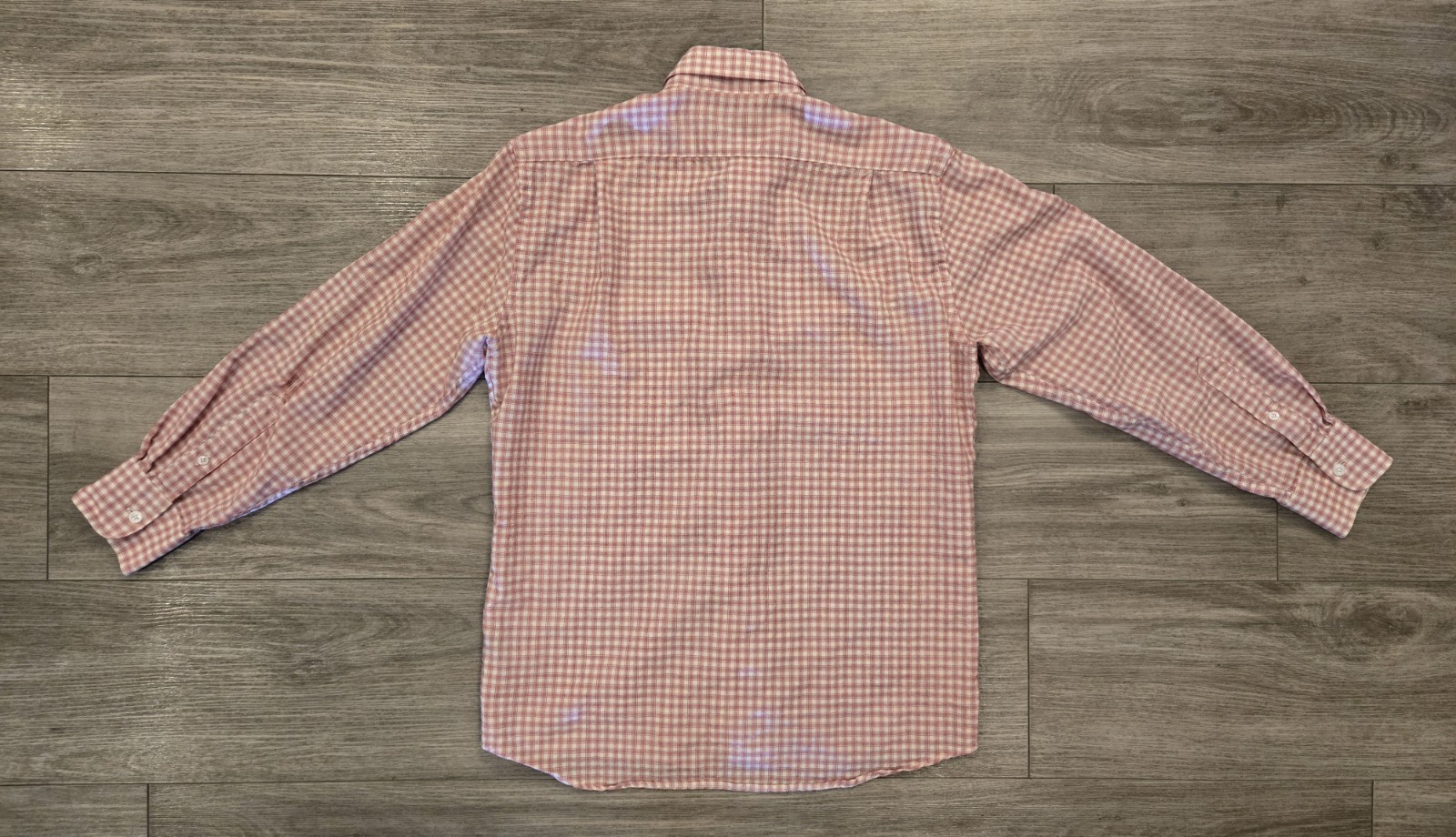 Wool And Prince Shirt Men’s Medium Plaid Worsted Wool Button Up Plaid Salmon EUC
