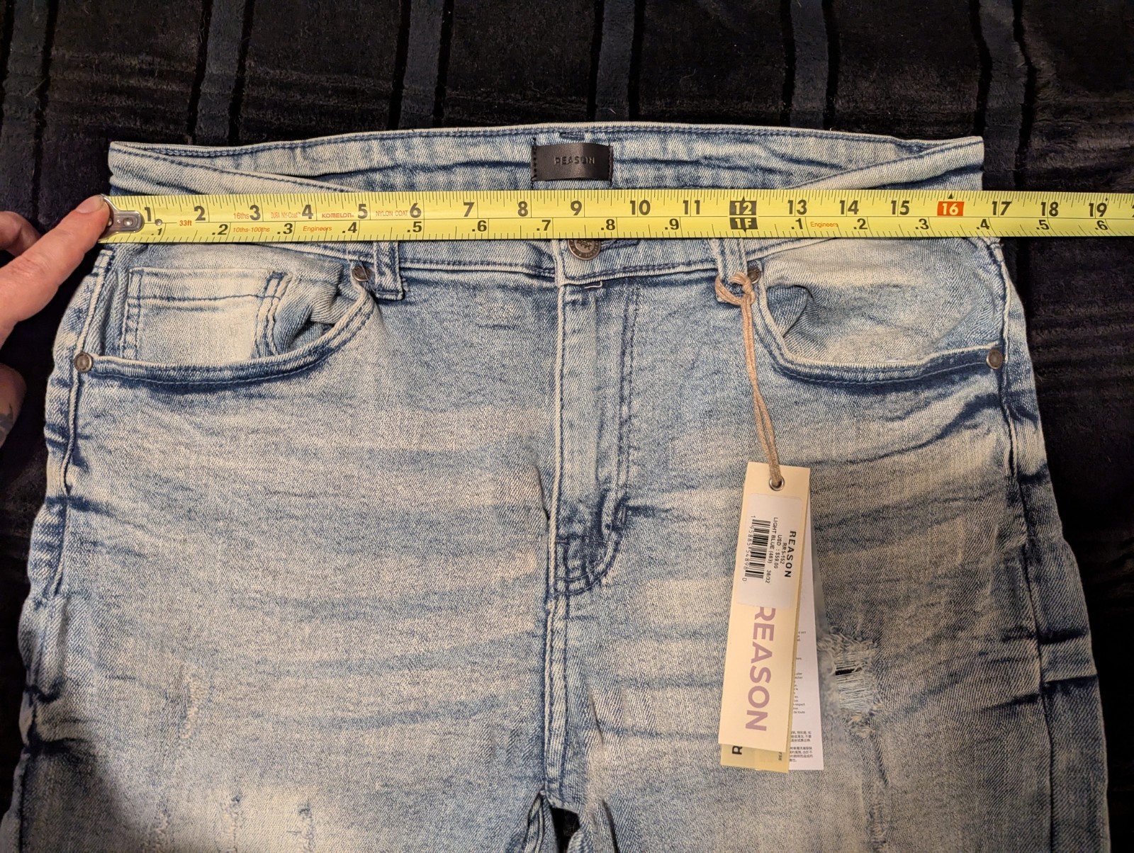 Reason Brand Men’s 36×32 Distressed Light Blue Faded Wash Stretchy Skinny Jeans