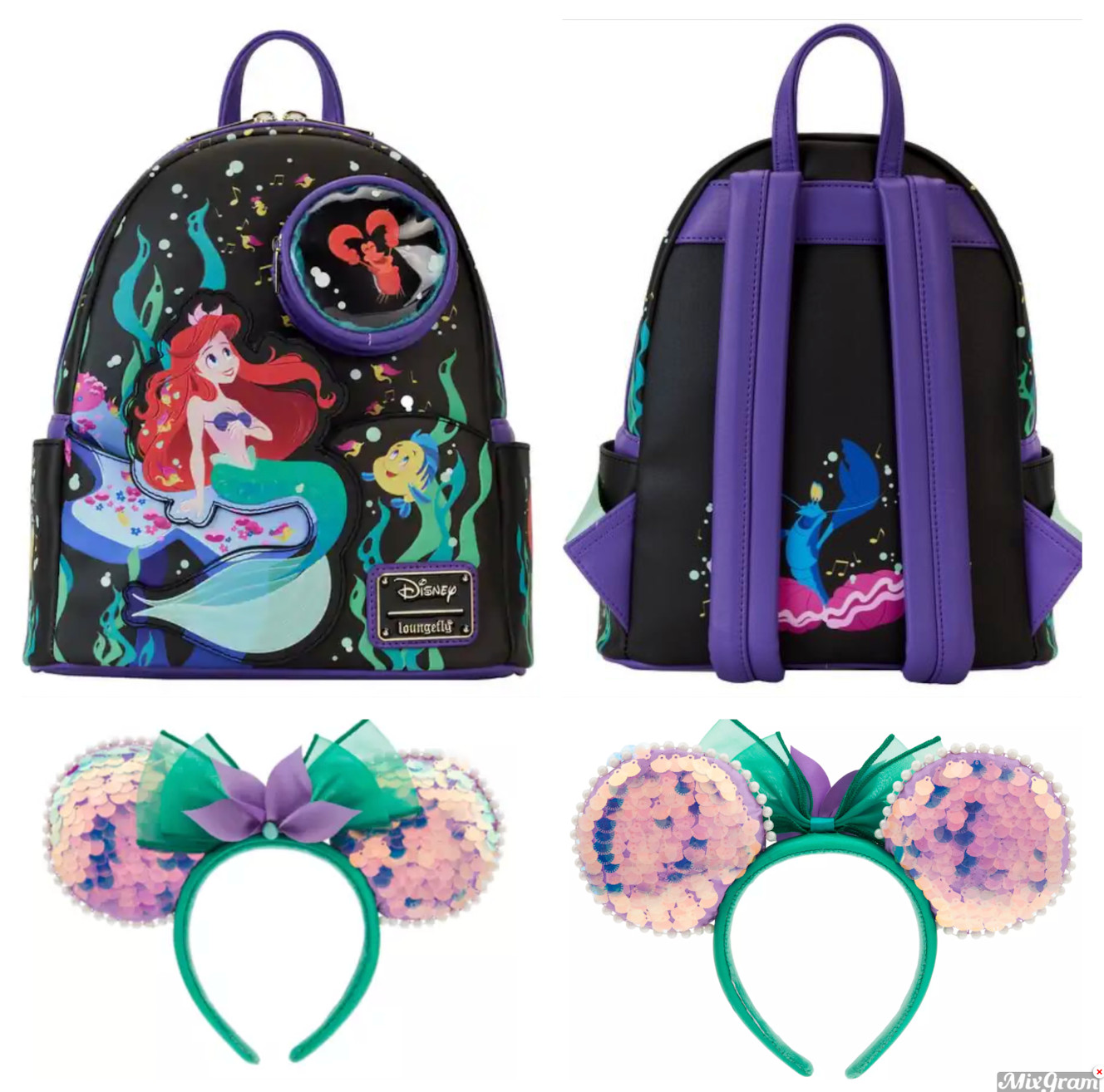 Loungefly Disney Princess Little Mermaid Ariel 35th Anniv Backpack Ears 2PC SET