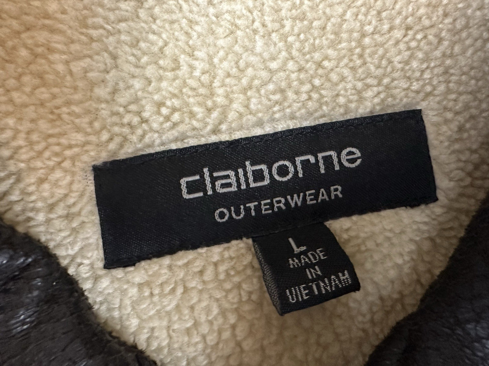 Claiborne Jacket Mens Large Brown Leather Bomber Flight Coat Sherpa Outerwear