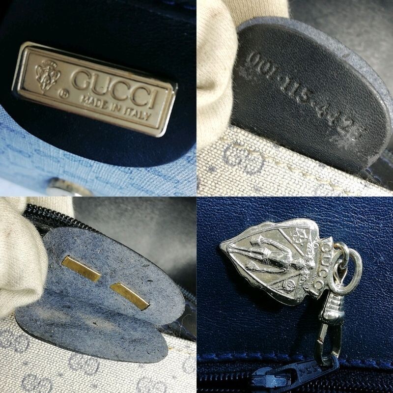 GUCCI Shoulder Bag Micro GG Canvas Navy Vintage Authentic From Japan