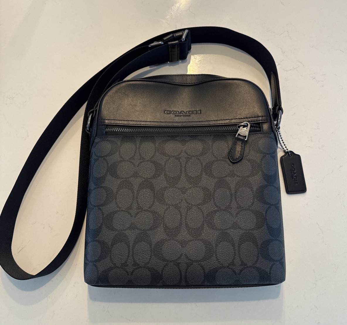 Coach Houston Flight Bag In Signature Canvas Gunmetal/Charcoal/Black