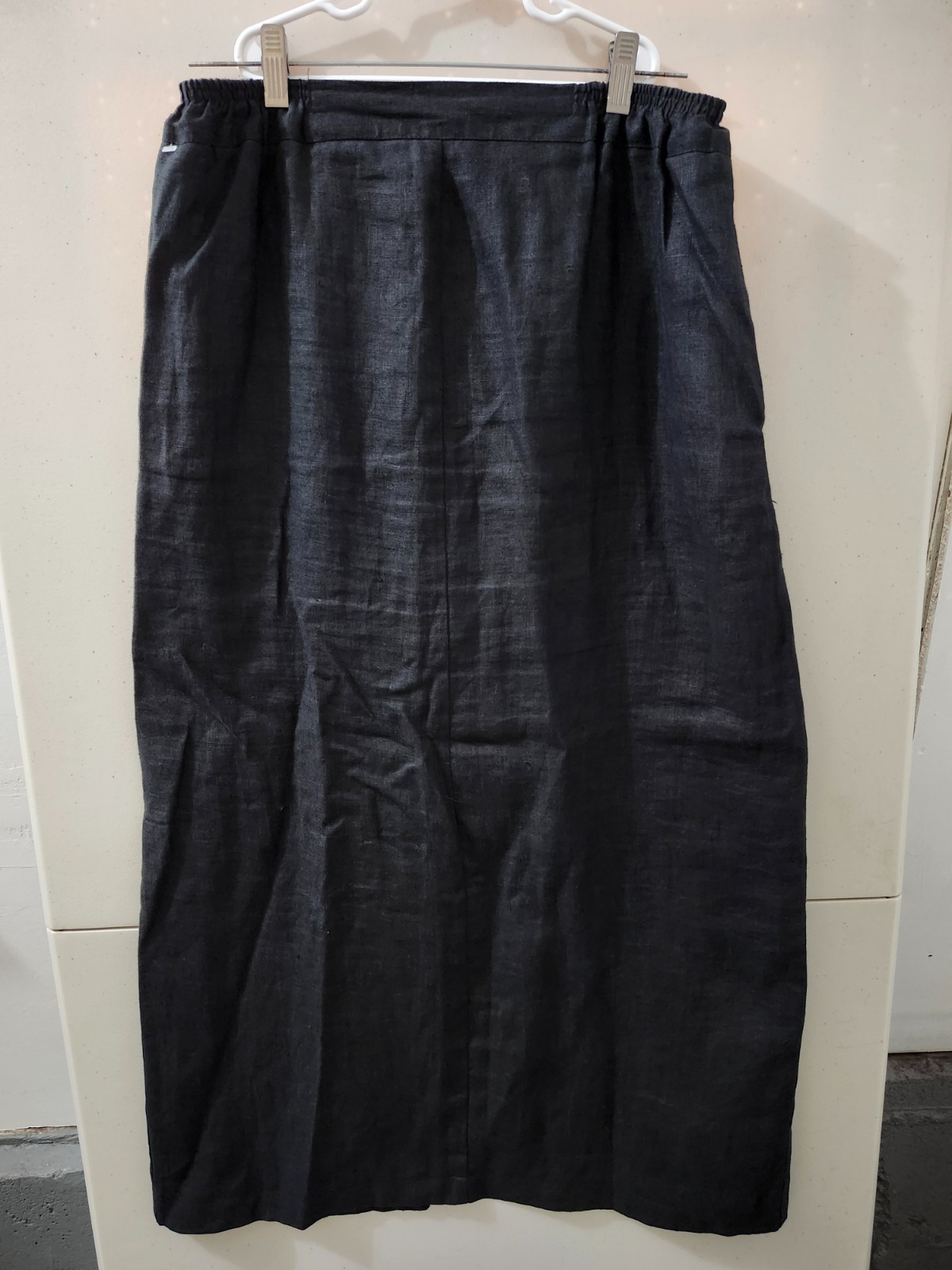 Harve Benard Skirt Womens XL BLK Maxi Pencil Straight 100% Linen Pullon Elastic