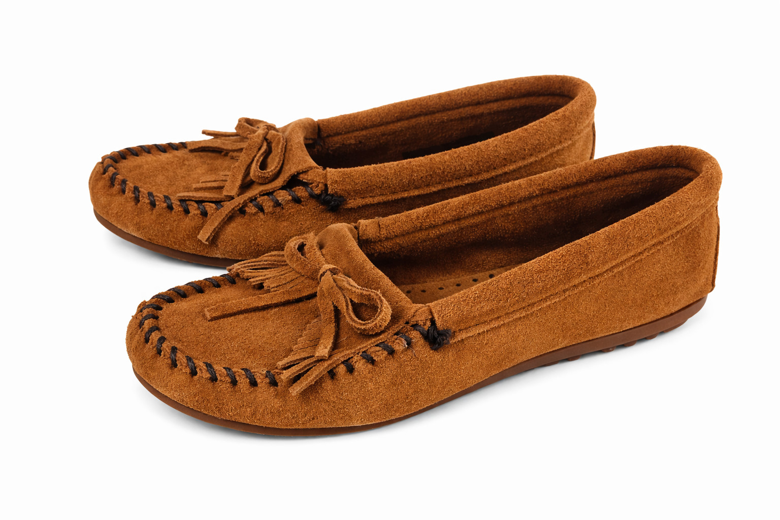 Minnetonka Moccasins Womens 8.5 Brown Suede Kilty Fringe Driving Loafer Shoes