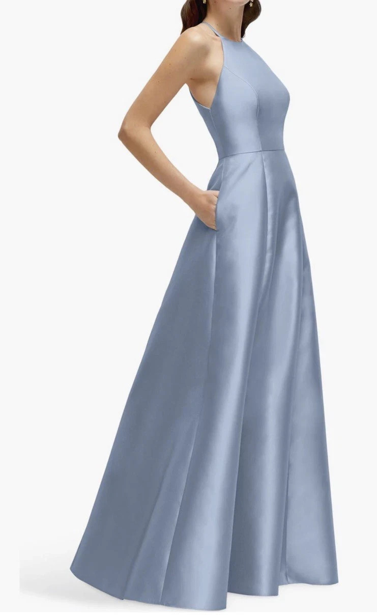 Alfred Sung Cloudy Blue A-Line Satin A-Line Gown Dress Size 16 $279 D874