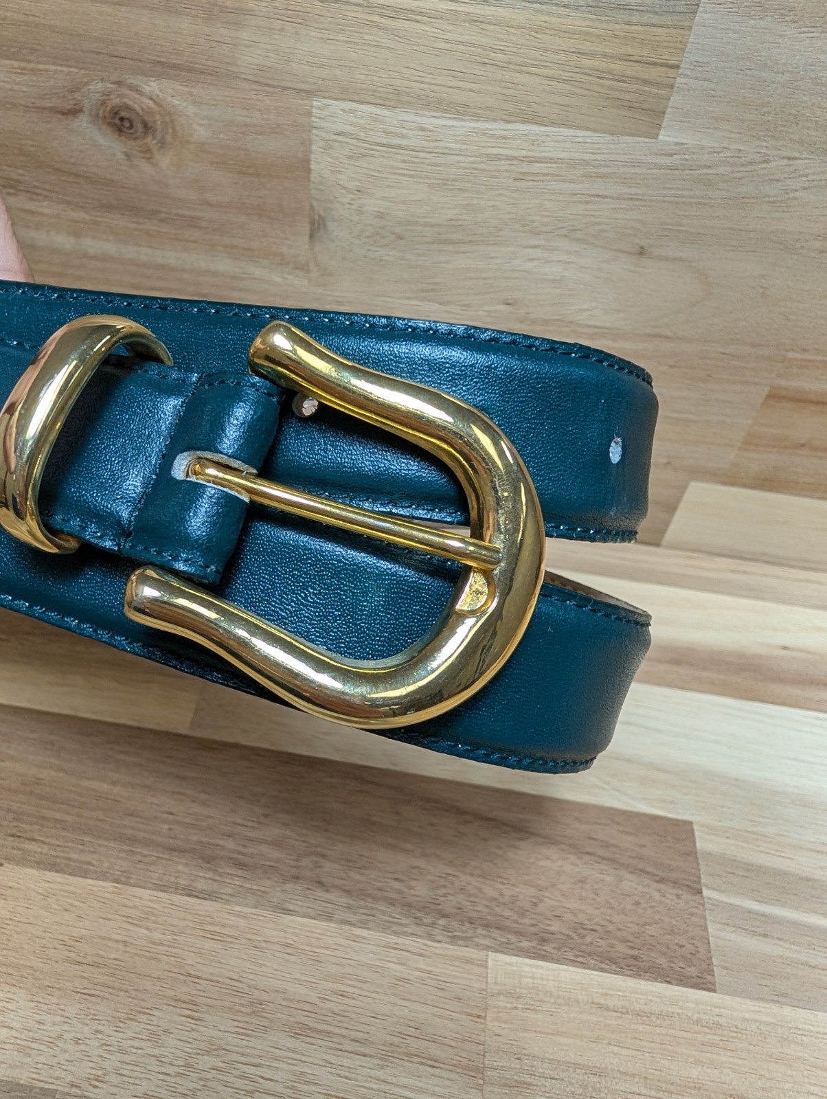 Capezio Genuine Leather Dark Teal Green Belt Gold Buckle S/M