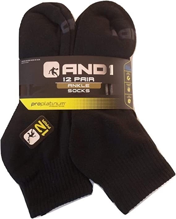 AND1® Men’s Cushion ANKLE Socks 12 pack “ARCH COMPRESSION~Reinforced heel & Toe”