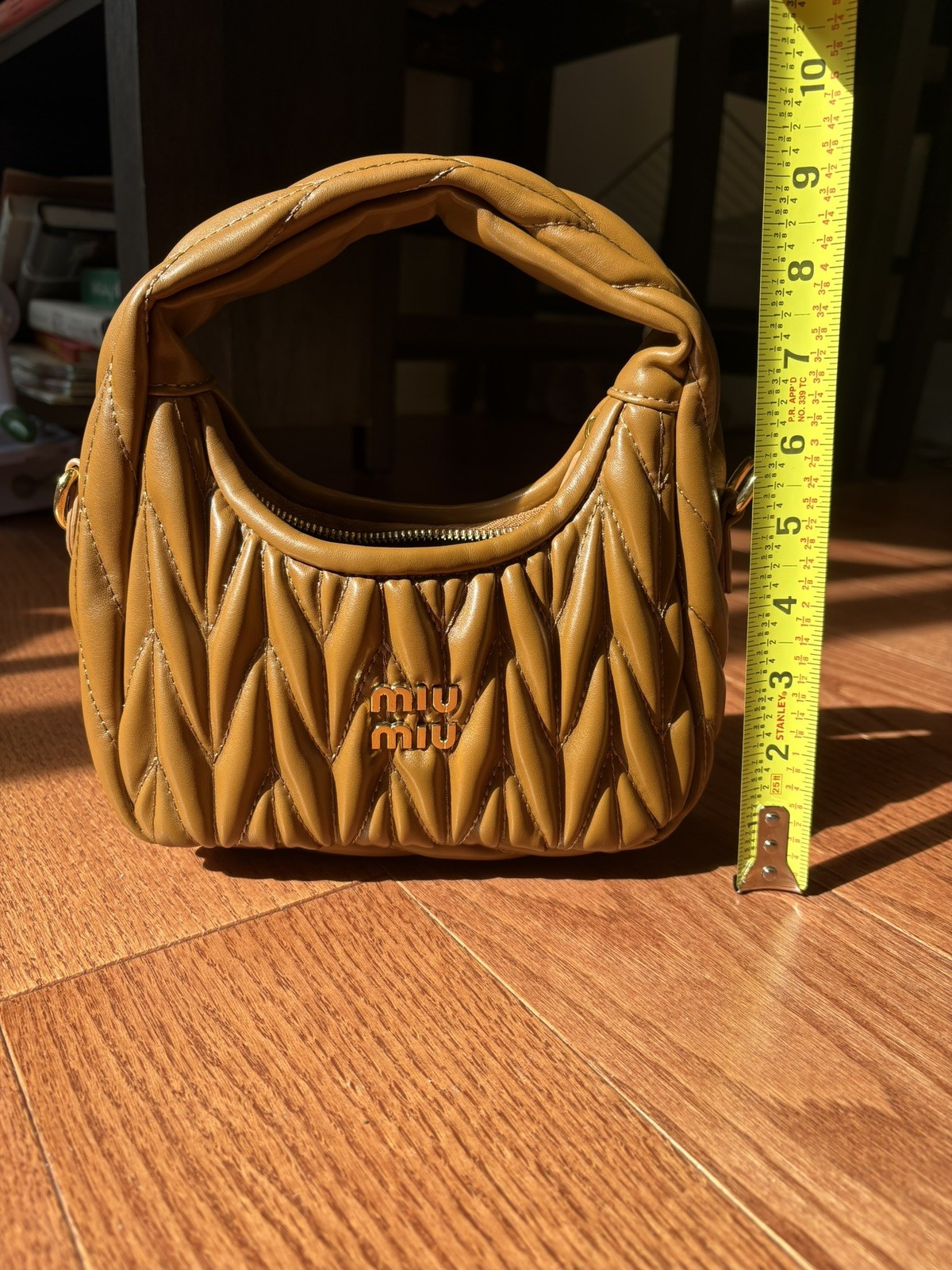 Miu Miu Wander Matelassé Nappa Leather Hobo Bag , Brown, Detachable Strap