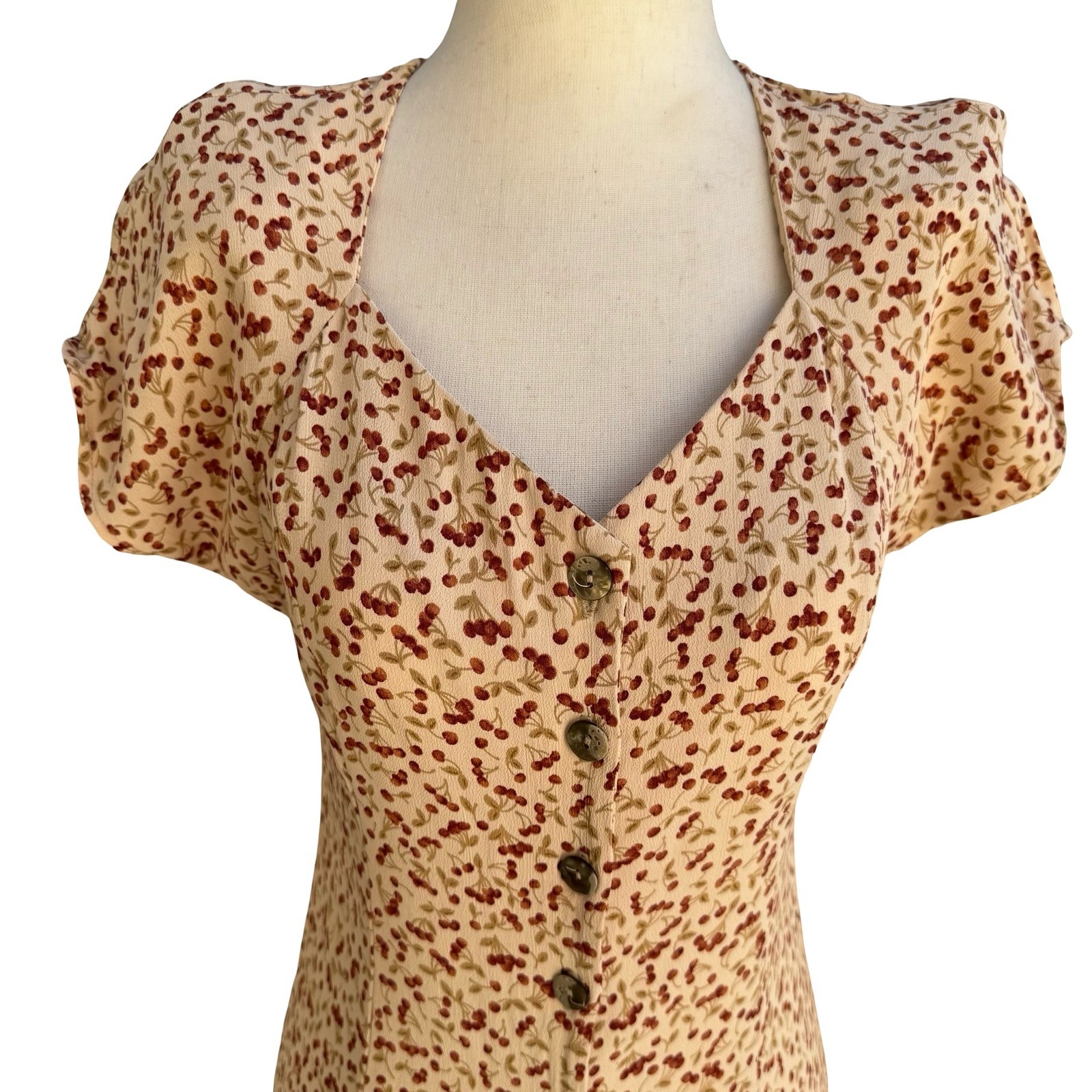 Laundry Vintage 90s Cherry Print Pinup Coquette Rockabilly Midi Dress Sundress