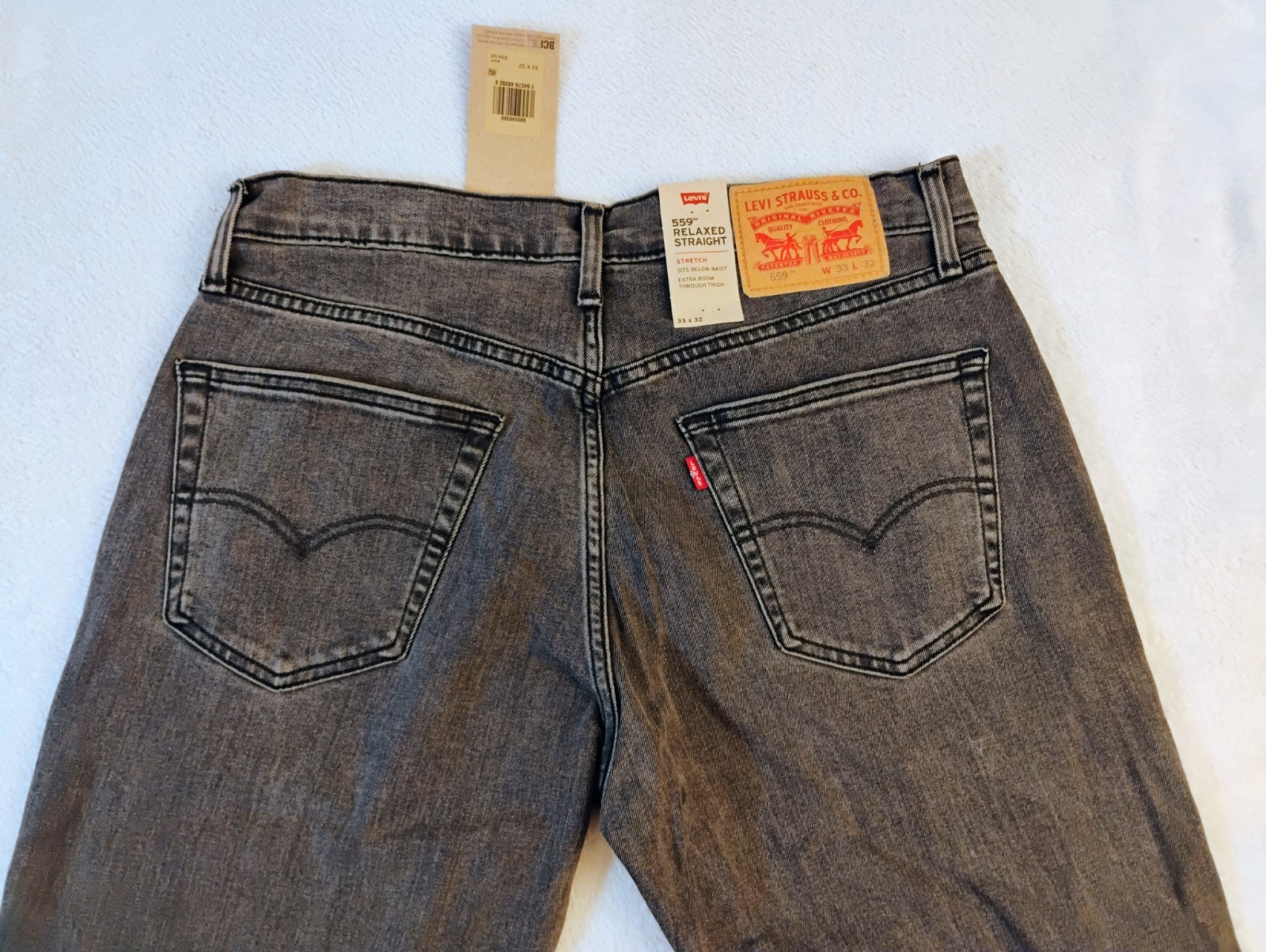 New 33×32 Levi’s 559 Stretch Jeans in Grey ~ Straight Relaxed Stretch 65% cotton