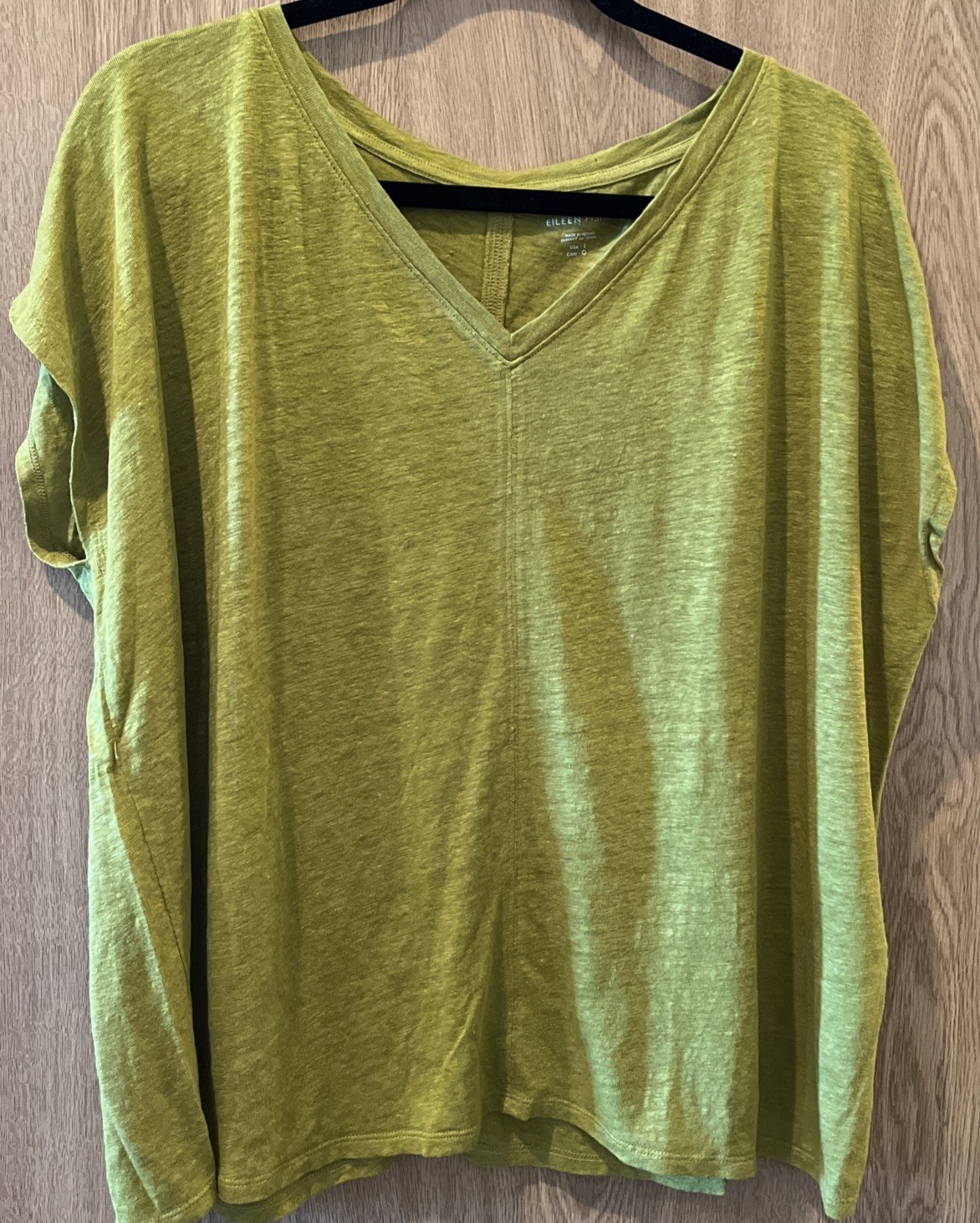 Eileen Fisher 100% Organic Linen V-Neck Top Bright Green Size Large New No Tags