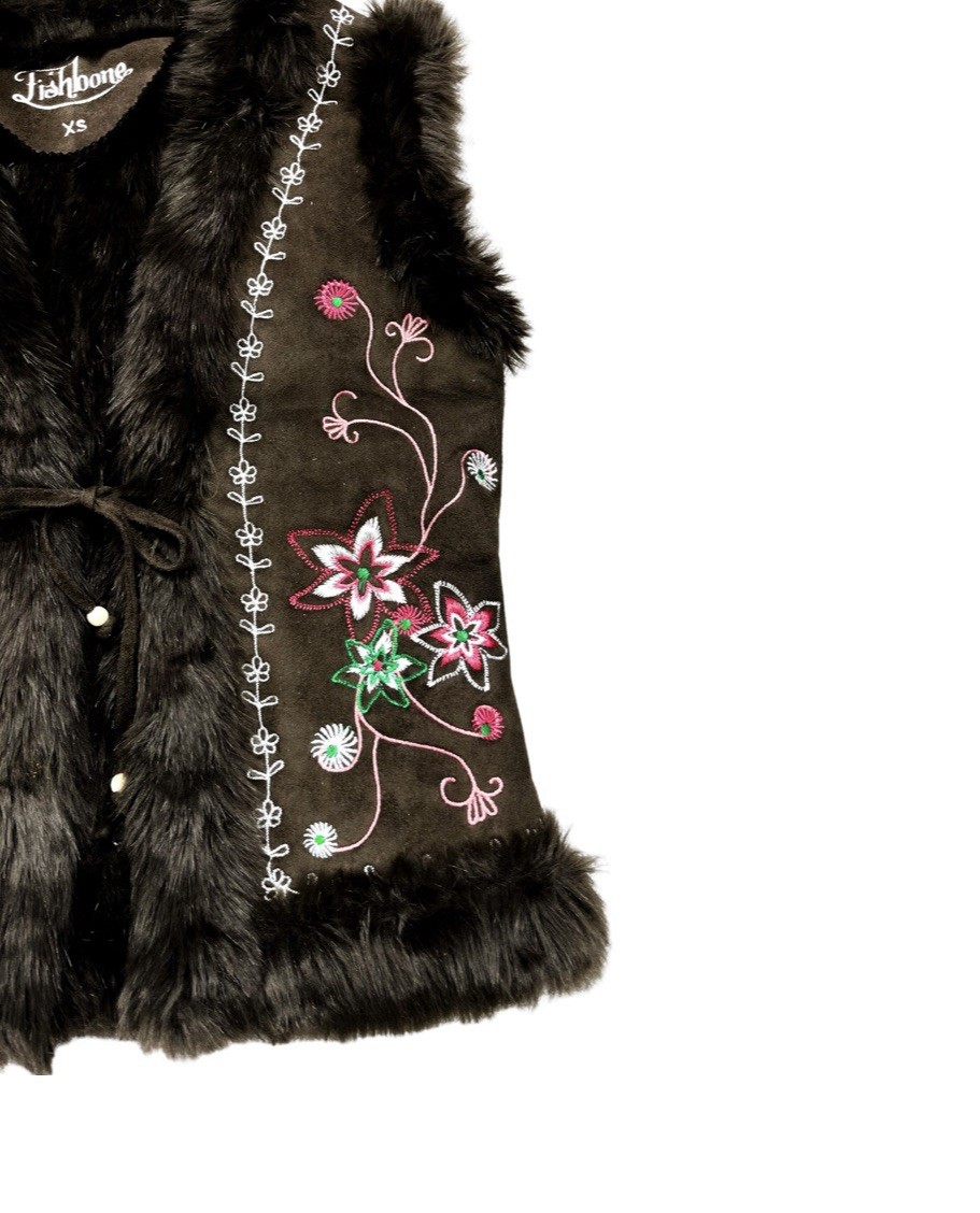The ultimate Y2K boho chic embroidered faux fur vest