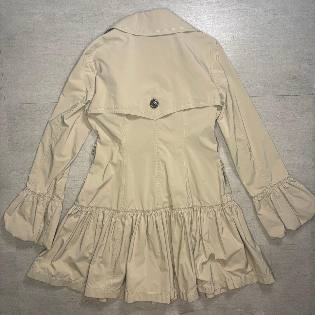 Burberry Blue Label Frill Hem Trench Coat Beige M Midi Puff Sleeve Auth