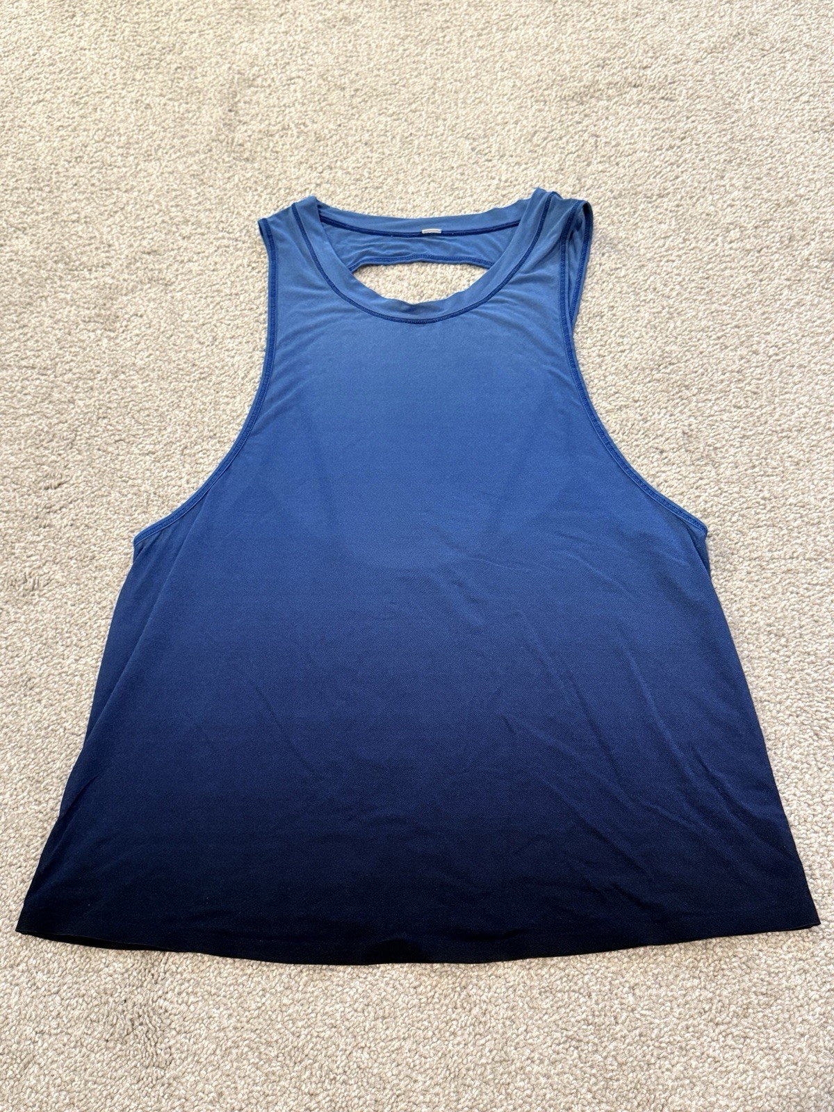 Lululemon Blue Ombre Dip Dye Tank Top High Neck Keyhole Open Back Workout Sz S⁠