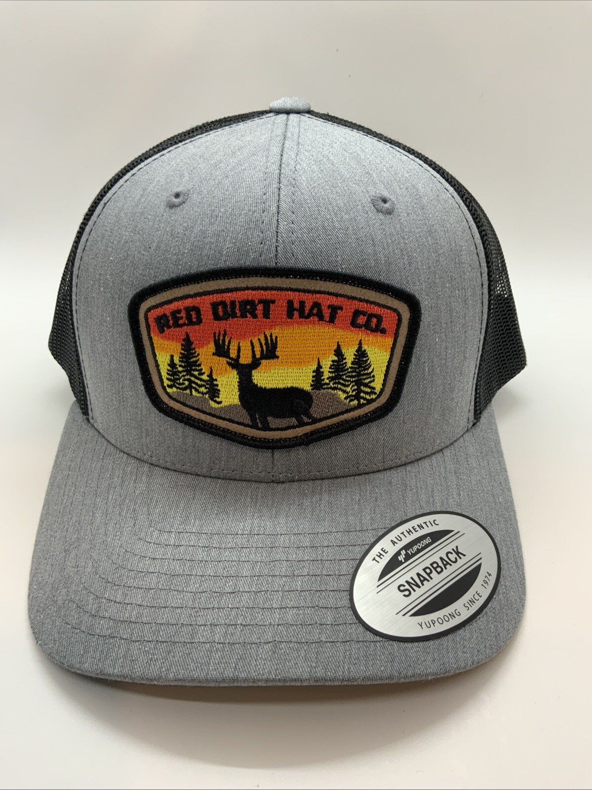 Red Dirt Hat Deer Hunter Patch Grey/ Black Mesh Trucker Patch Cap RDHC- 114