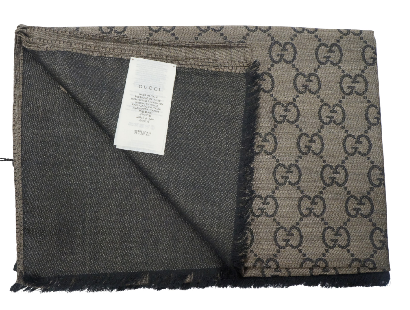 NWT Gucci GG Large Double Jacquard Wool-Silk Blend Brown Scarf Shawl ITALY 200cm