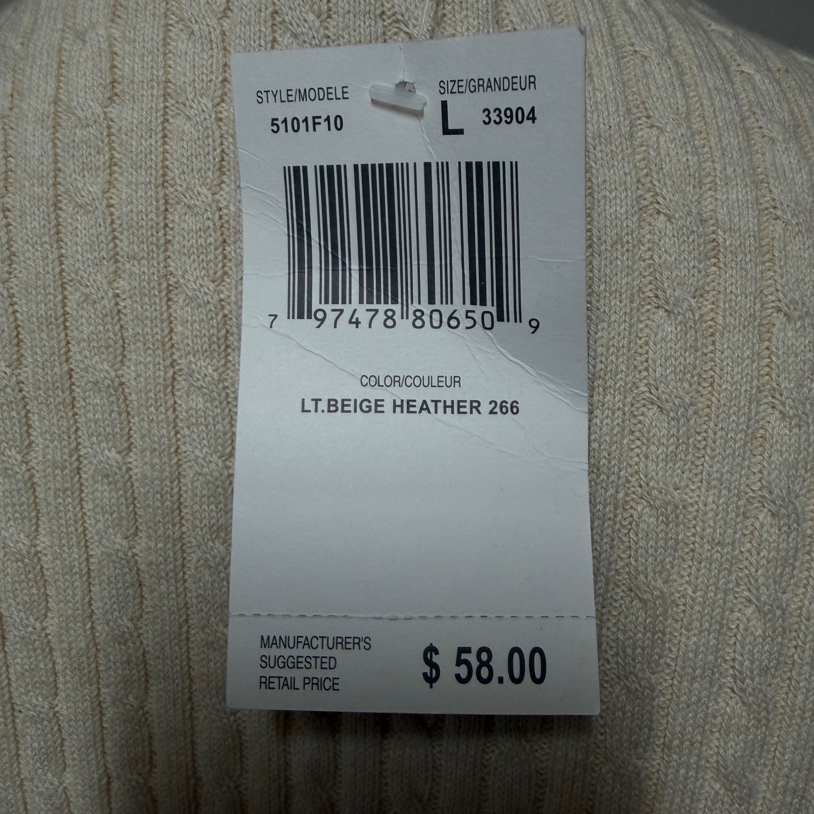 Jeanne Pierre Womens V-Neck Cable Knit Cotton Sweater Cream 5101F10 L