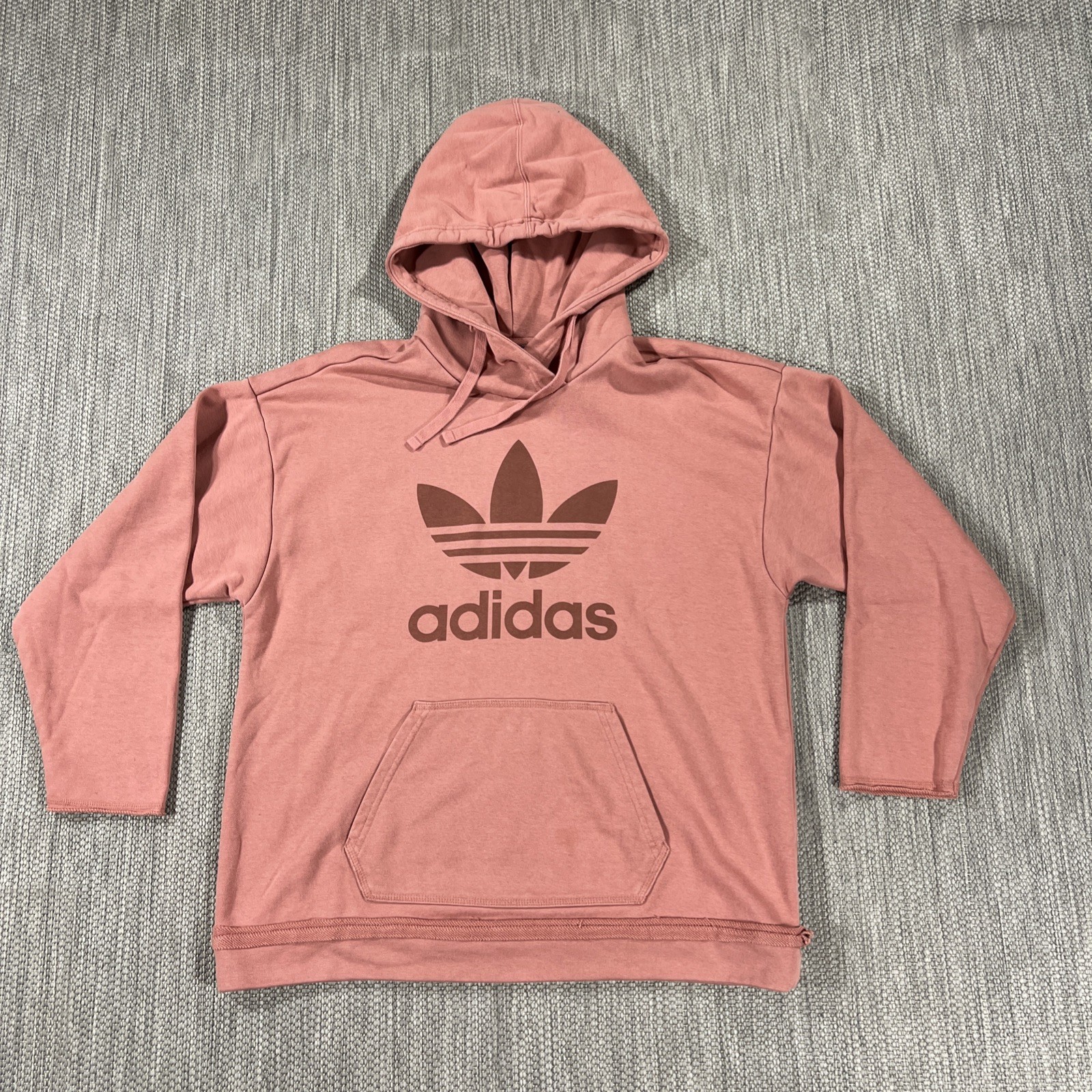 Adidas Hoodie Men’s S Salmon Pink Pullover Kangaroo Pocket Athletic Sweatshirt