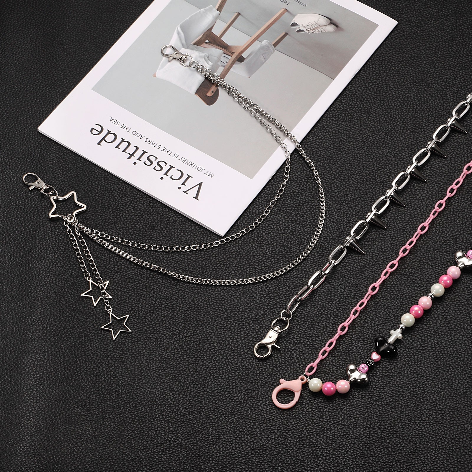 Strawberry Punk Pants Chain with Lobster Clasps for Hip Hop Pink
