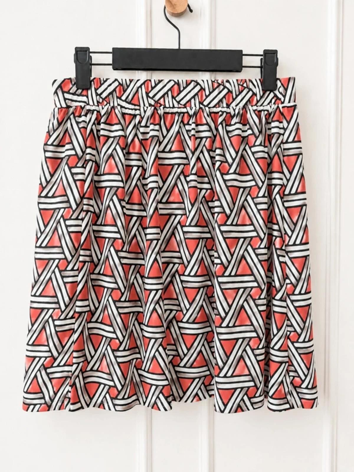TU Geometric Print Skater Skirt Coral Black White Retro Y2K UK 10