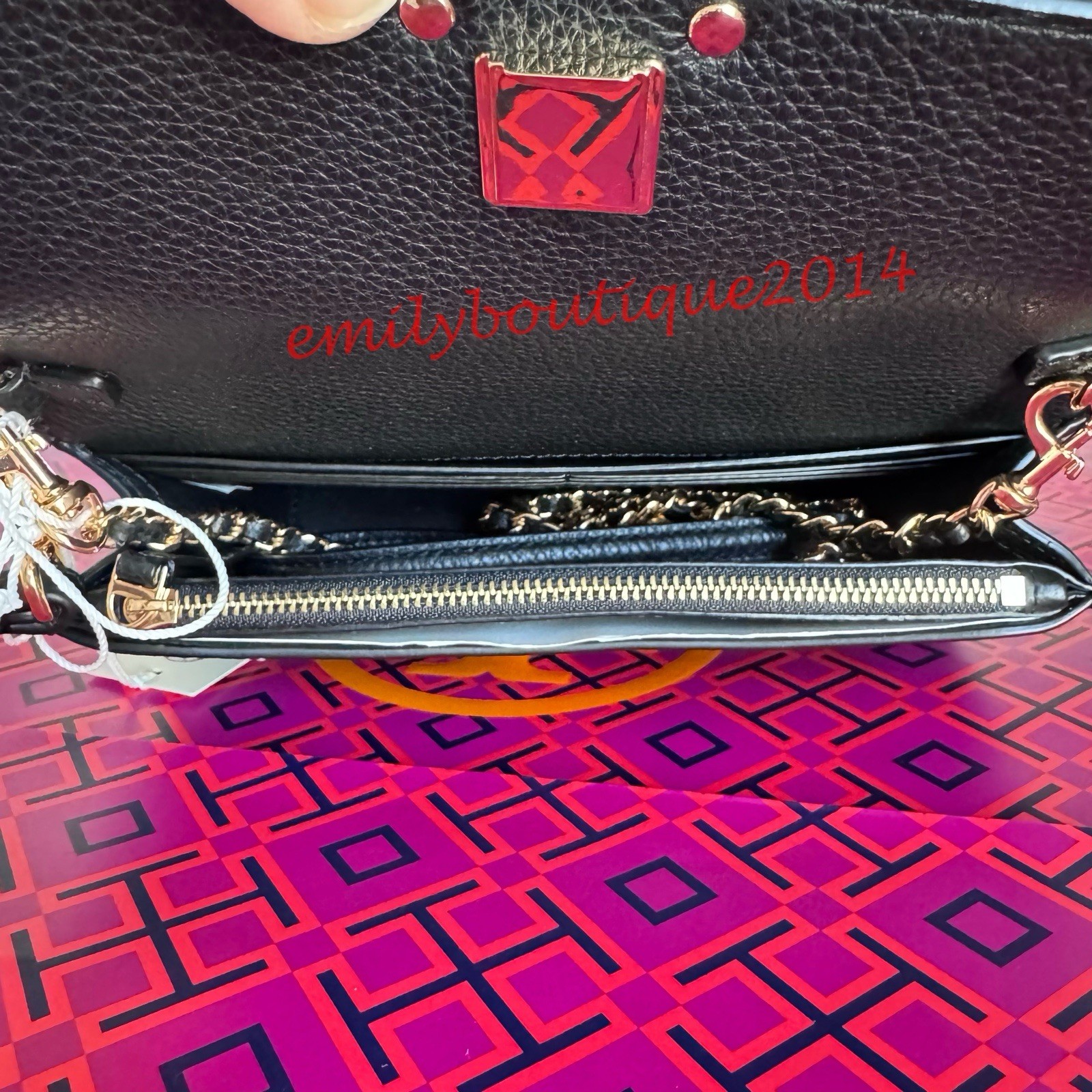 NWT Tory Burch 141012 Britten Chain Wallet & Wristlet Leather Crossbody in Black