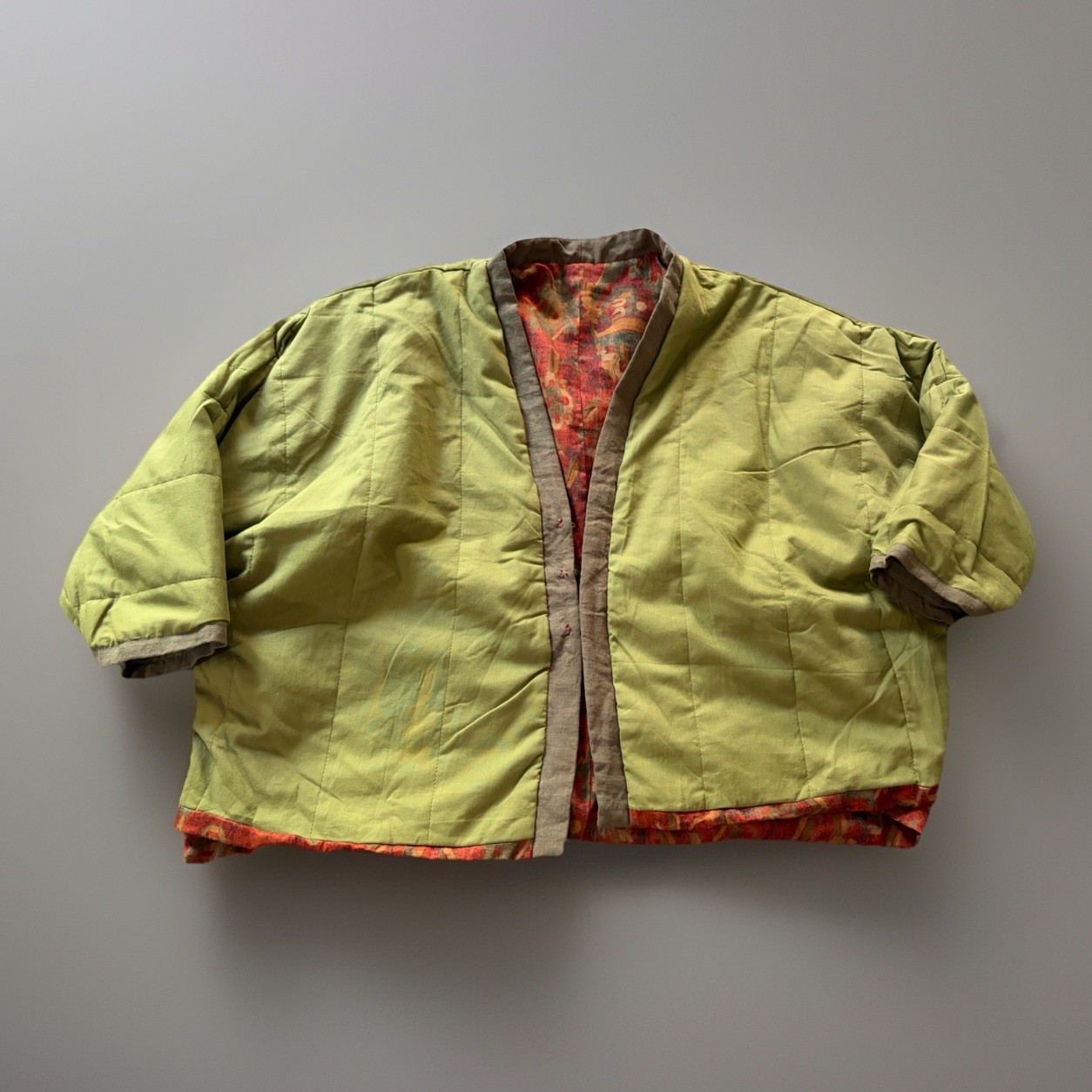 Quilted Jacket Cotton Vintage Floral Pattern Pockets Oriental Boho One Size