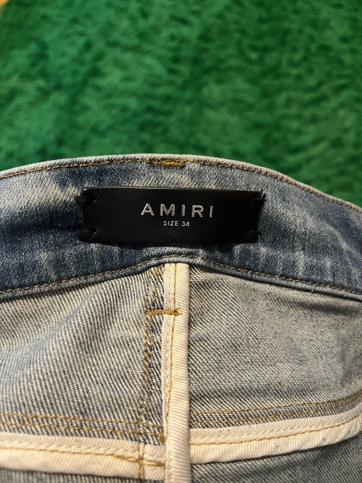 Amiri MX1 dirty indigo bandana patch jeans size 34