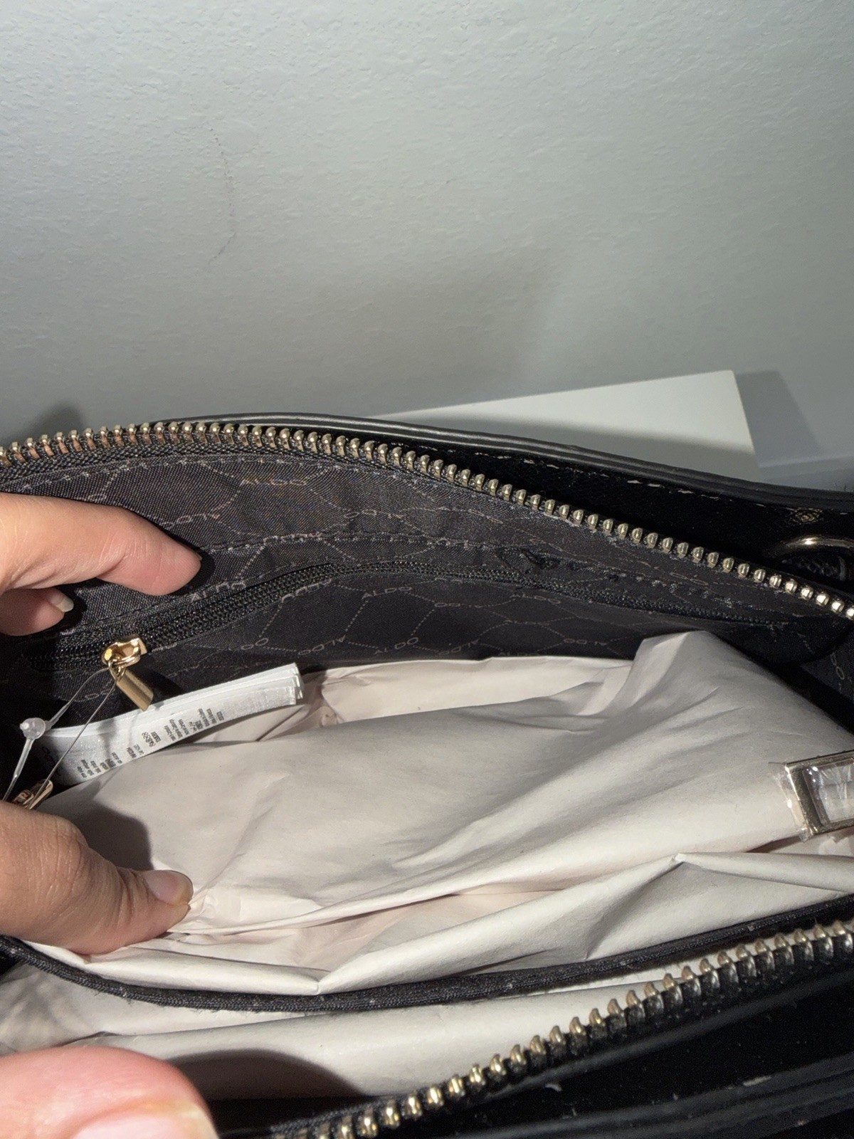 NWT ALDO Black Satchel Crossbody Shoulder Handbag Gold Hardware Zip Top